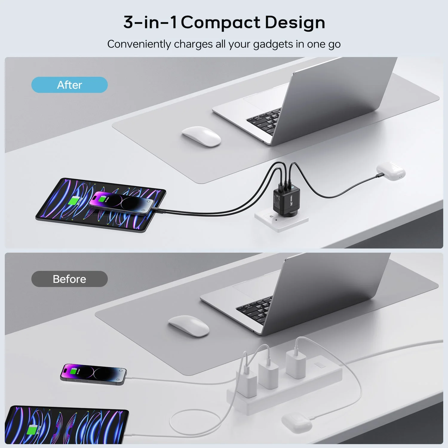 2 Pack Tough on 45W 3 Port PD & QC 3.0 Wall Charger - Image 3