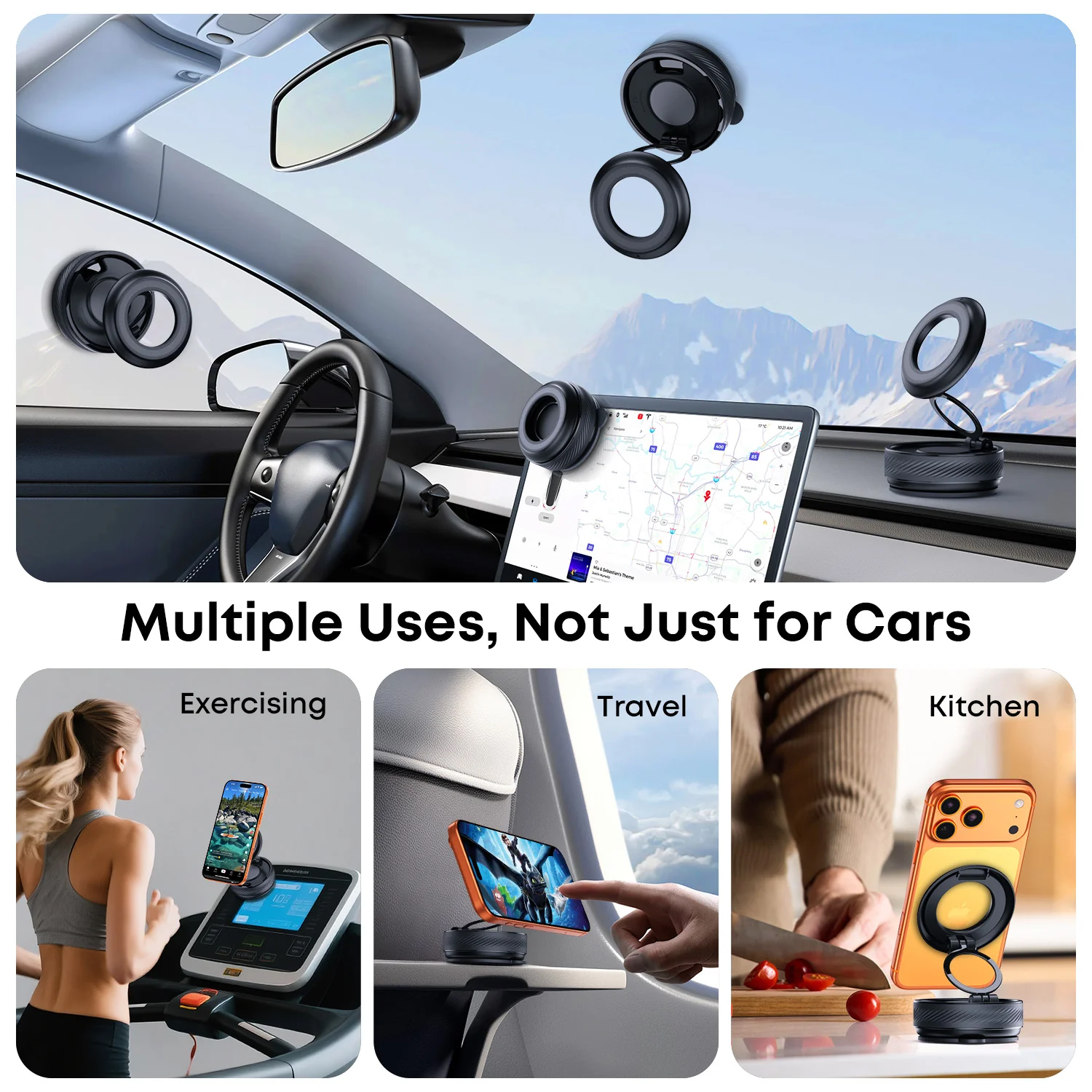 360° Adjustable Car Mount Magnetic Phone Holder with Vacuum Suction Black - Image 7