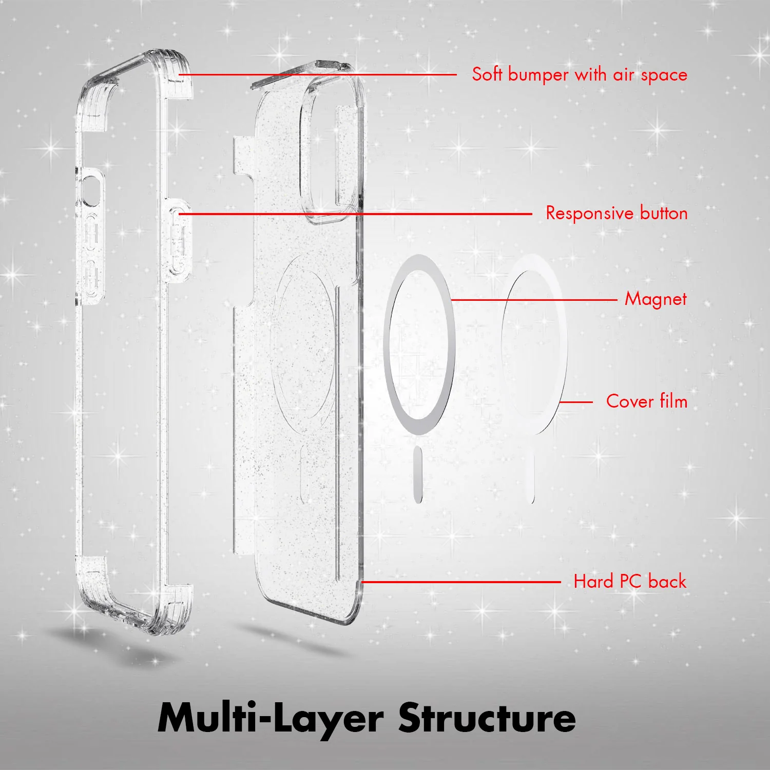 Tough On iPhone 13 Pro Case Glitter Stardust with Magsafe - Image 6