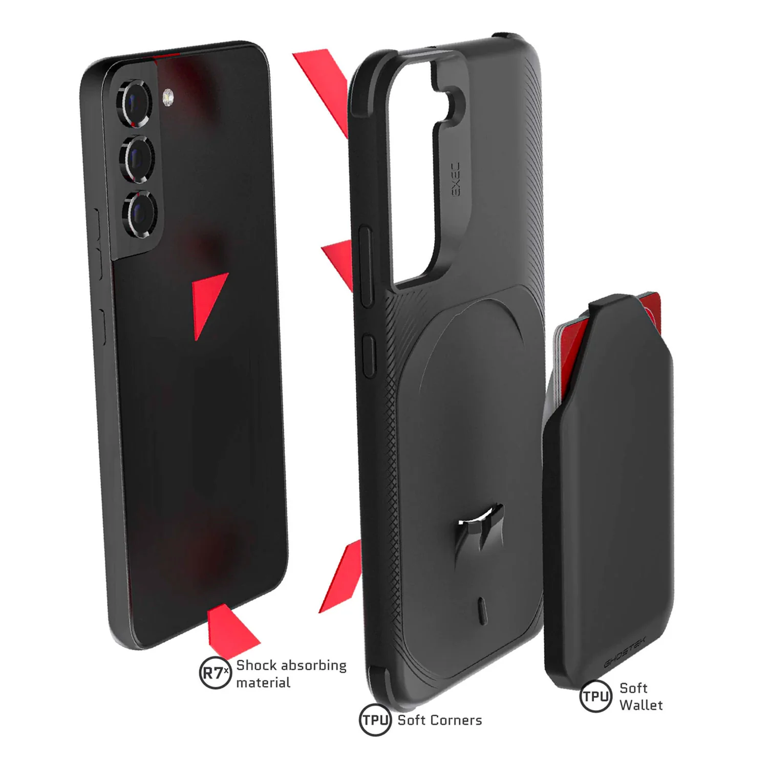 Ghostek Samsung Galaxy S22 Plus Case EXEC 5 Magnetic Wallet with Card Holder Black - Image 4
