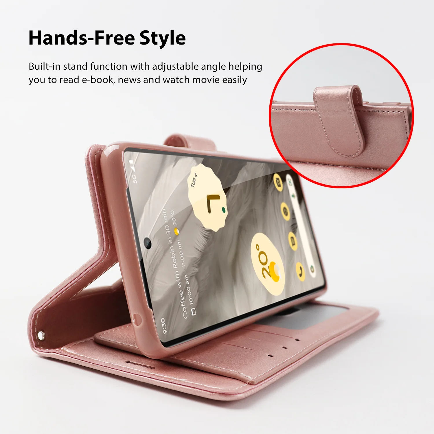 Hanman Google Pixel 7 Leather Case Rose Gold - Image 3