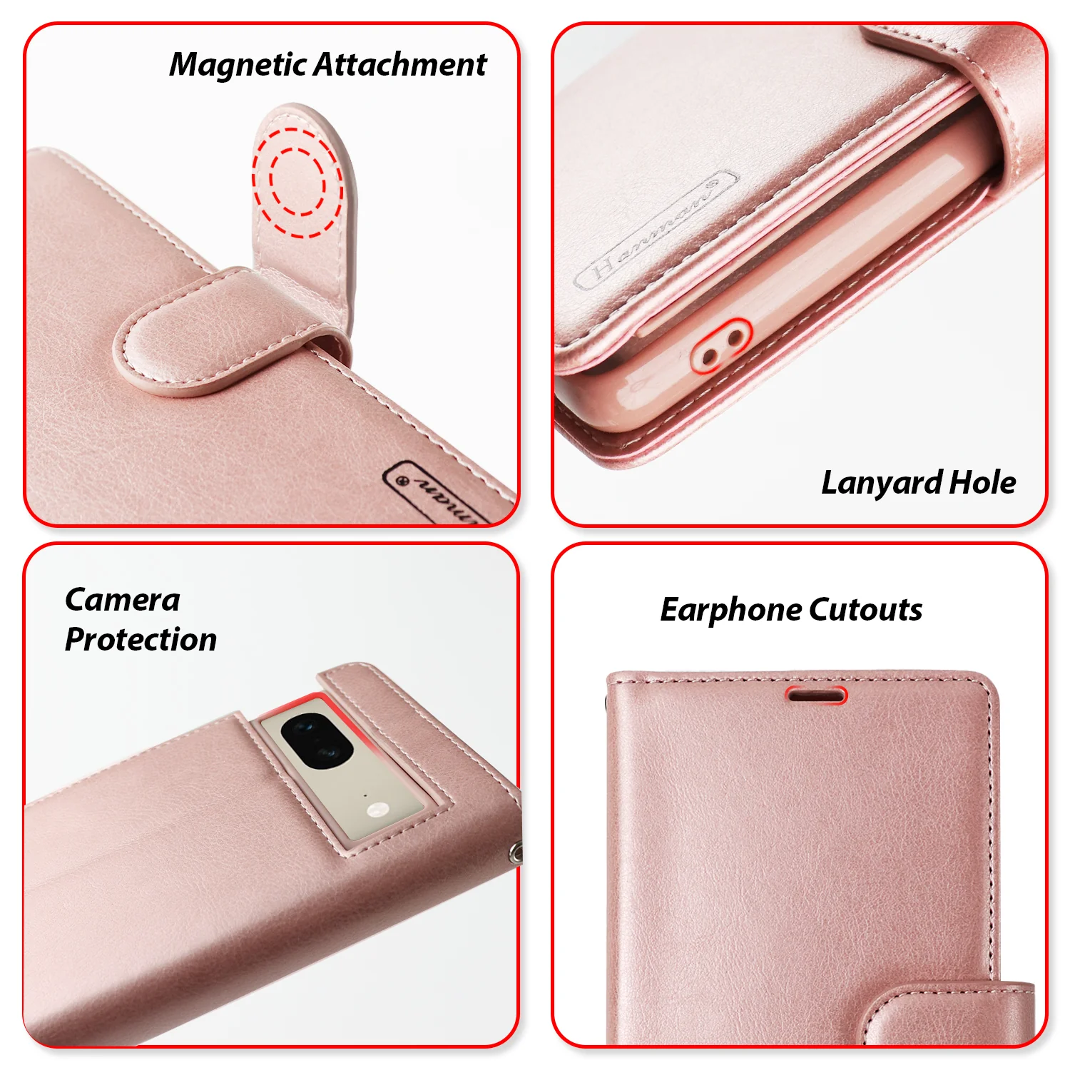 Hanman Google Pixel 7 Leather Case Rose Gold - Image 4