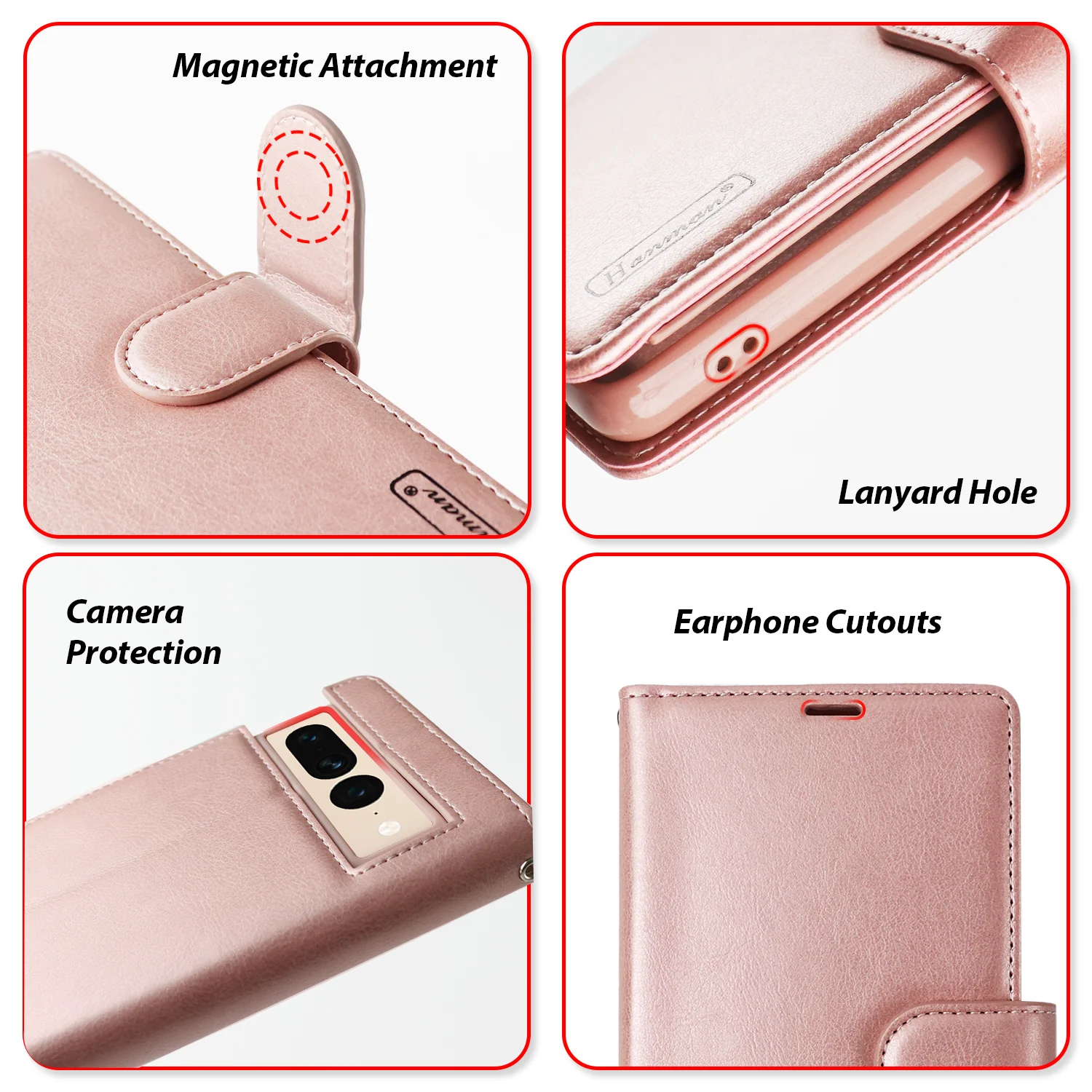 Hanman Google Pixel 7 Pro Leather Case Rose Gold - Image 4