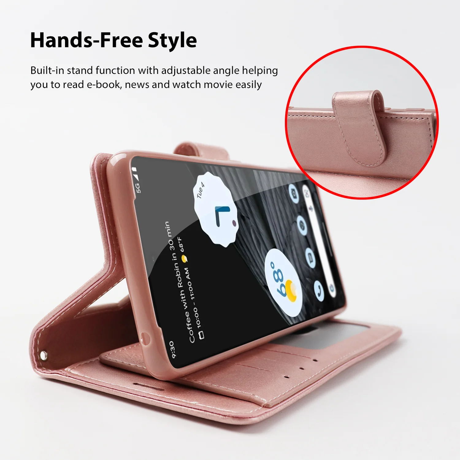 Hanman Google Pixel 7a Leather Case Rose Gold - Image 3
