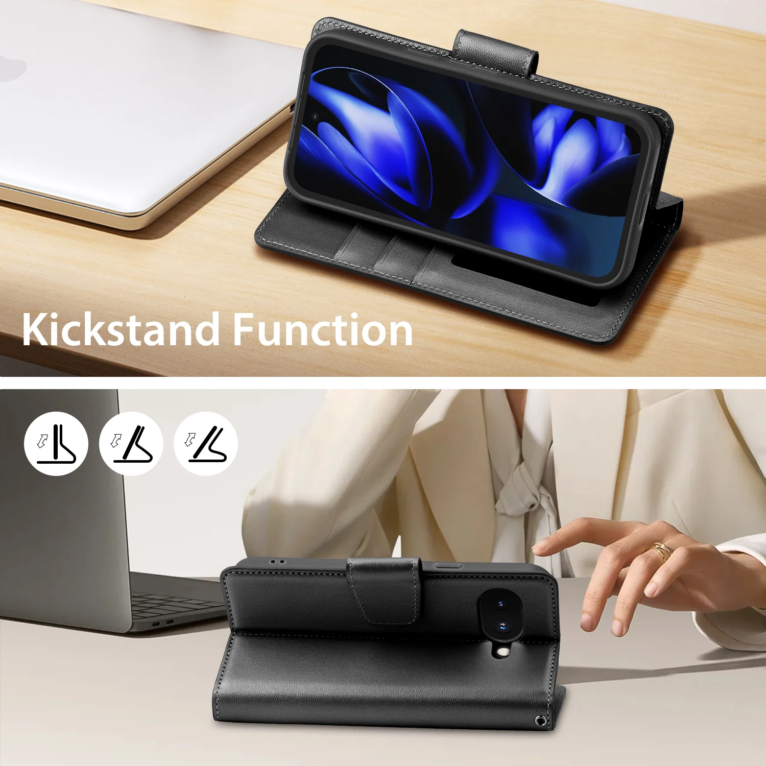 Hanman Google Pixel 9a Flip Wallet Leather Case Black - Image 3