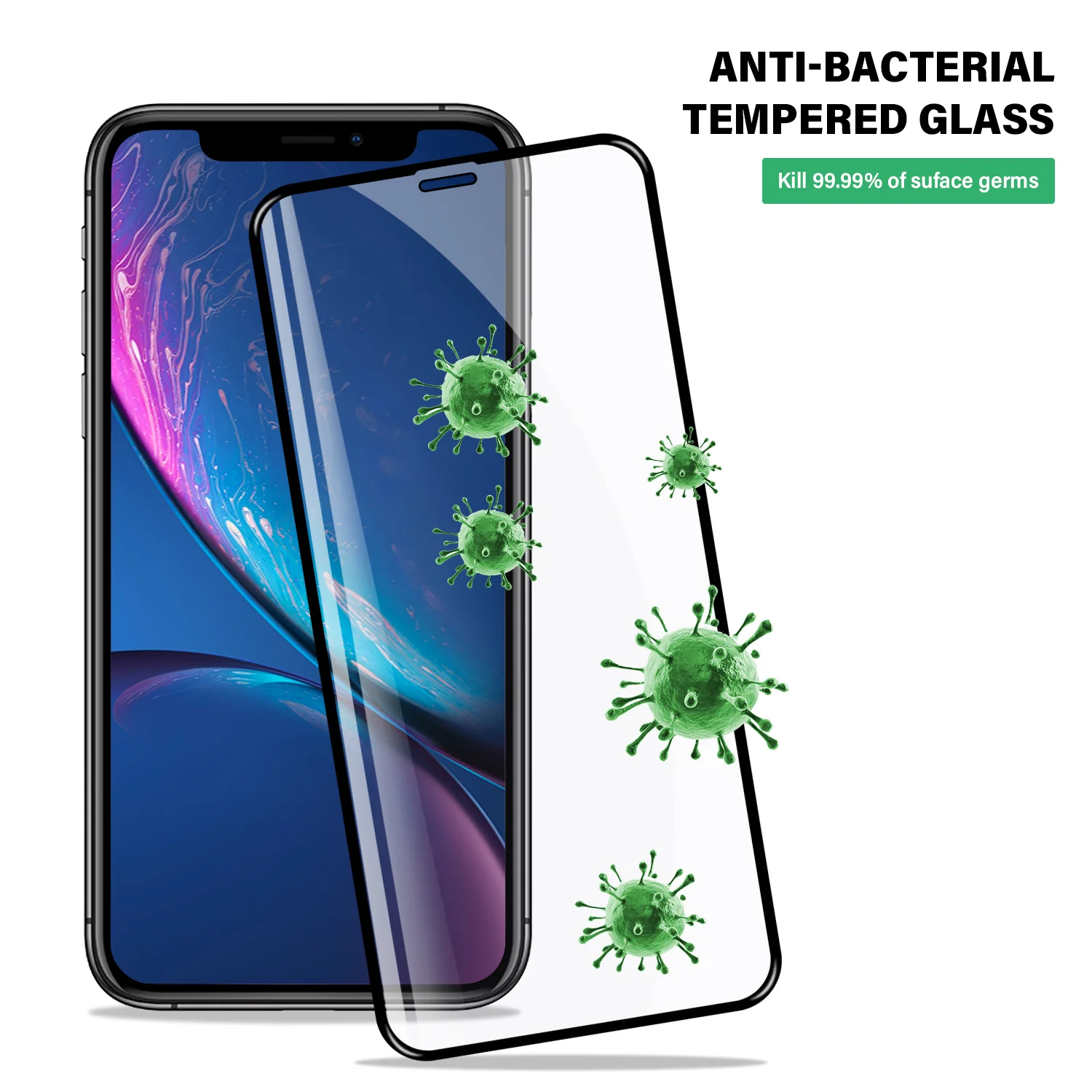 iPhone XR Tempered Glass Screen Protector Tough on Antibacterial - Image 2