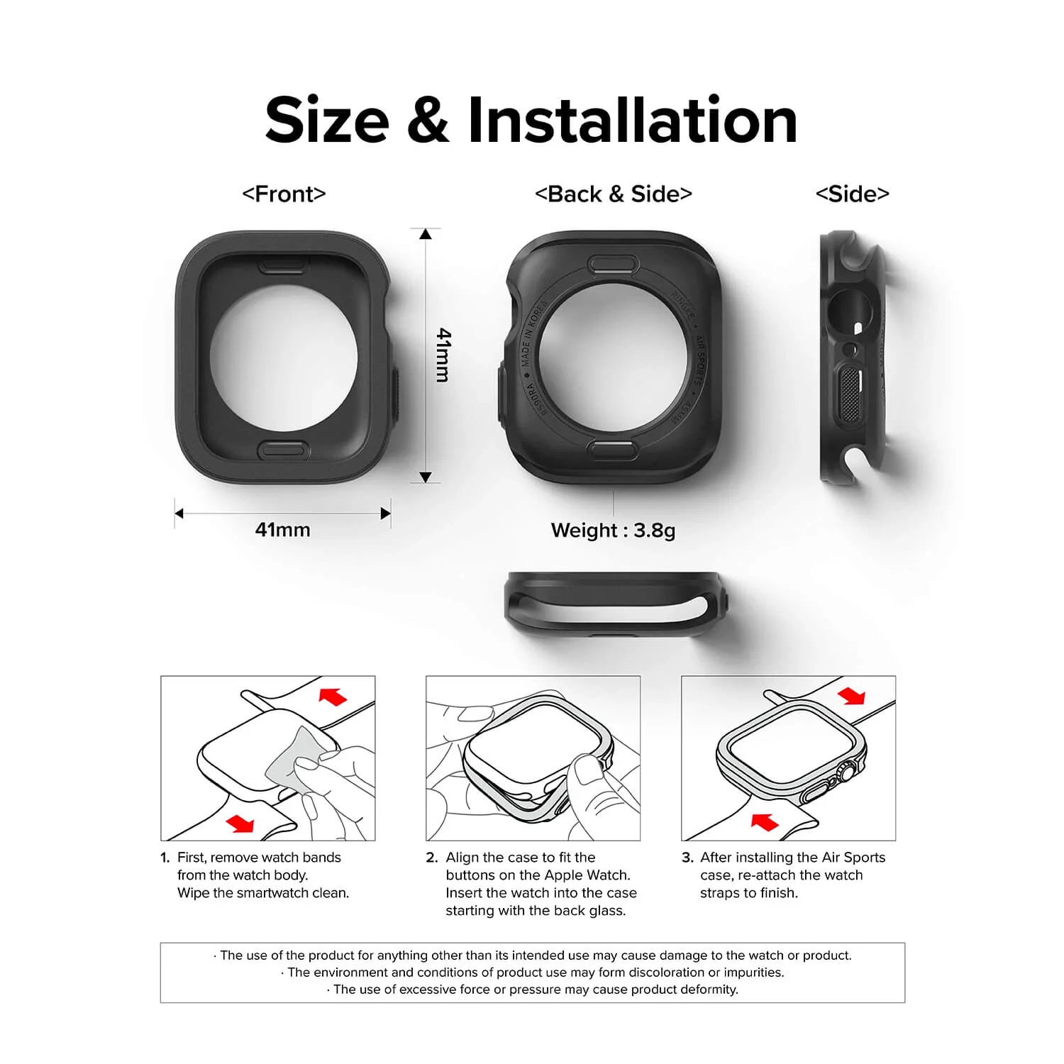 Ringke Apple Watch 9 / 8 / 7 41mm Case Air Sports Black - Image 6