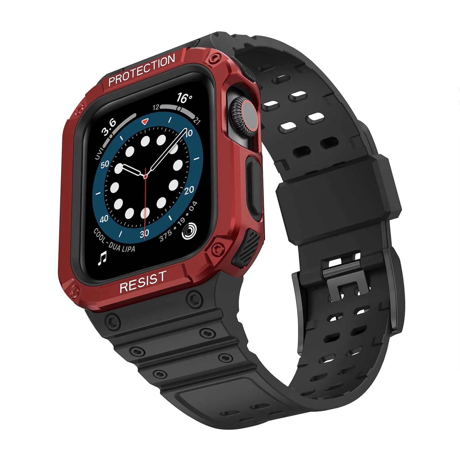 Tough On Apple Watch Band with Case Series 7 / 8 / 9 45mm Rugged Protection Black/Red