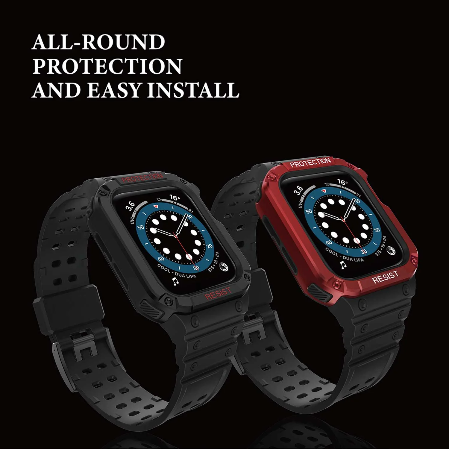 Tough On Apple Watch Band with Case Series 7 / 8 / 9 45mm Rugged Protection Black/Red - Image 6