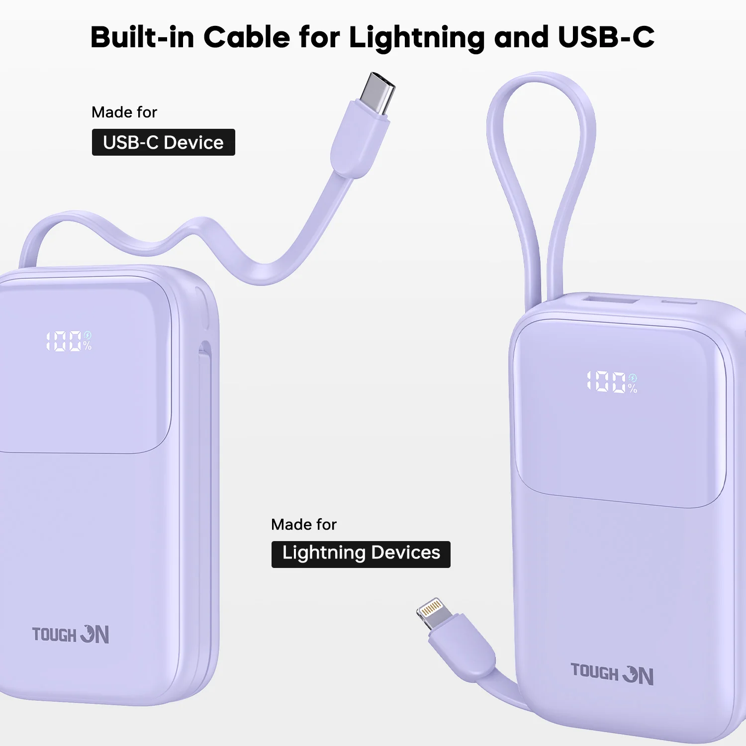 Tough On 20W 10000mAh Power Bank with Built-In Lightning and USB-C Cables - Image 13