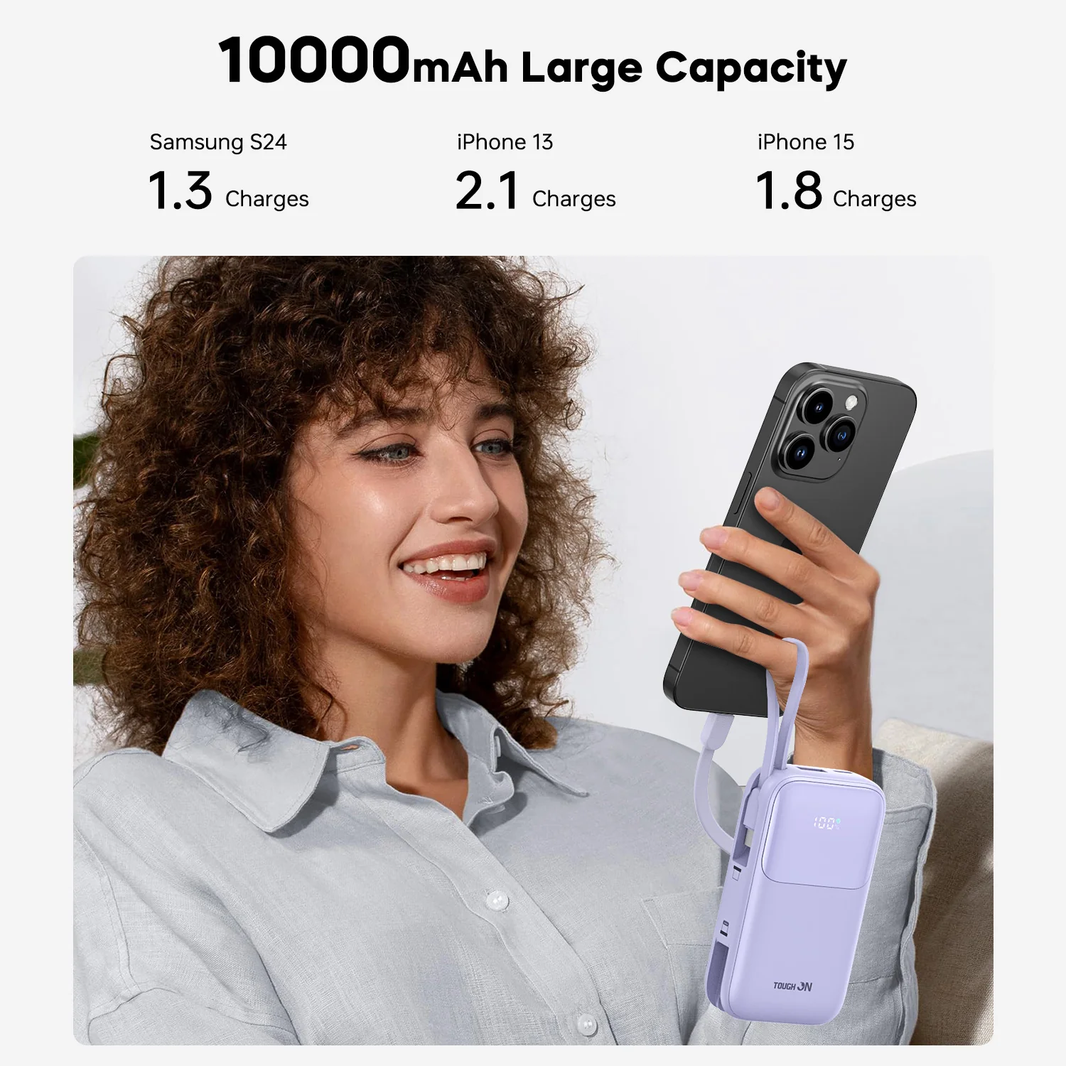Tough On 20W 10000mAh Power Bank with Built-In Lightning and USB-C Cables - Image 15