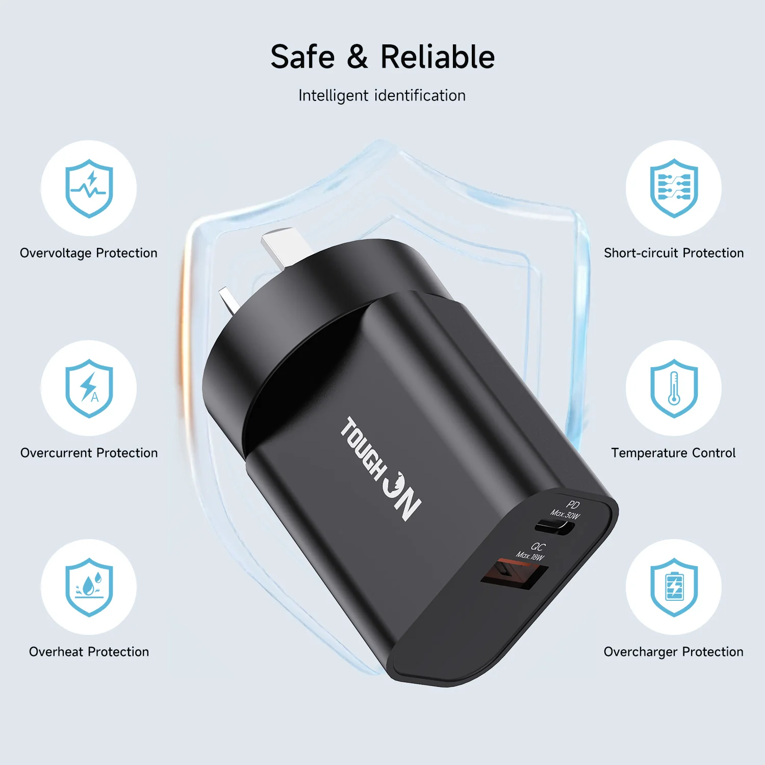 Tough On 30W Dual Port Universal Travel Fast Wall Charger with 3 in 1 Charging Cable - Image 4