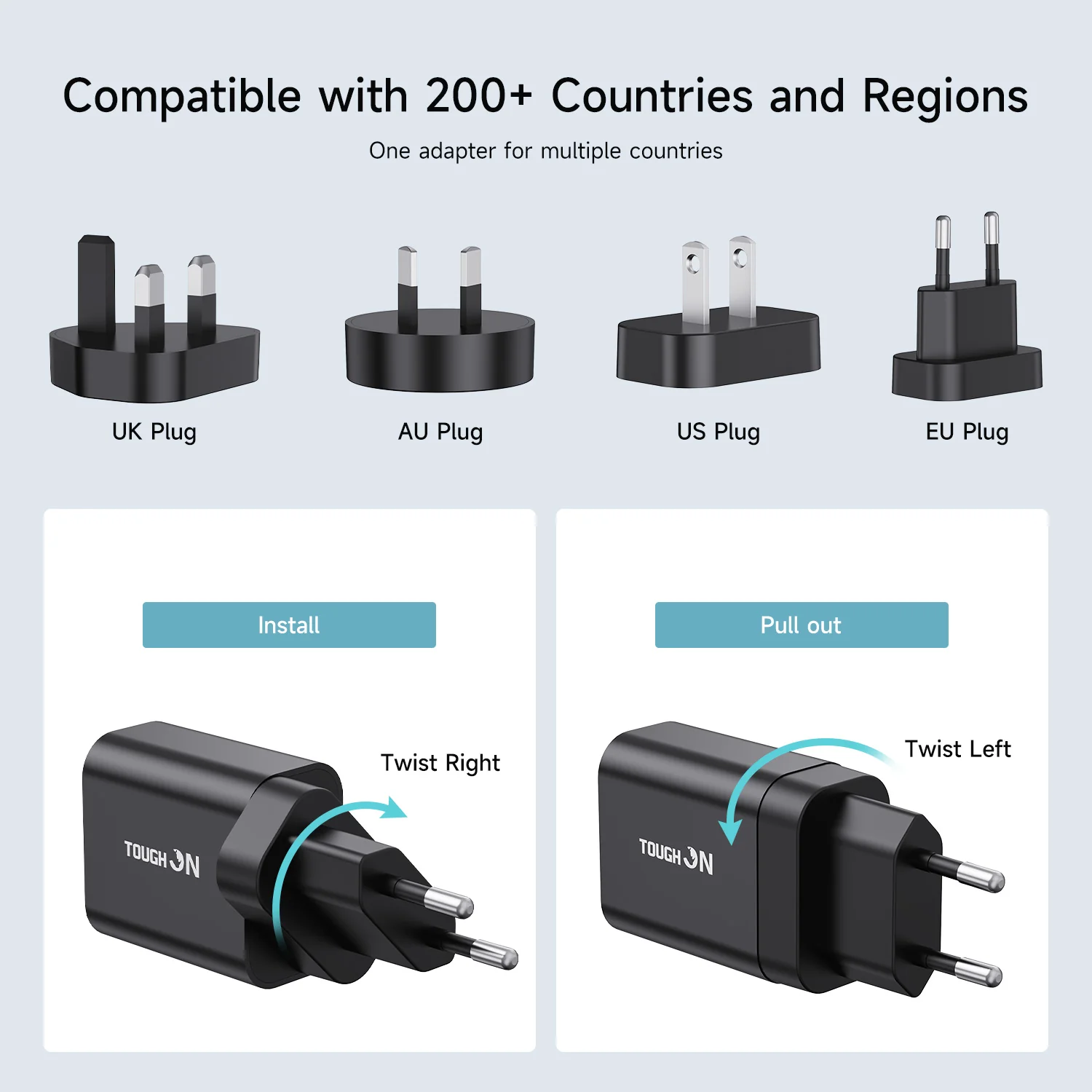 Tough On 30W Dual Port Universal Travel Fast Wall Charger with 3 in 1 Charging Cable - Image 5