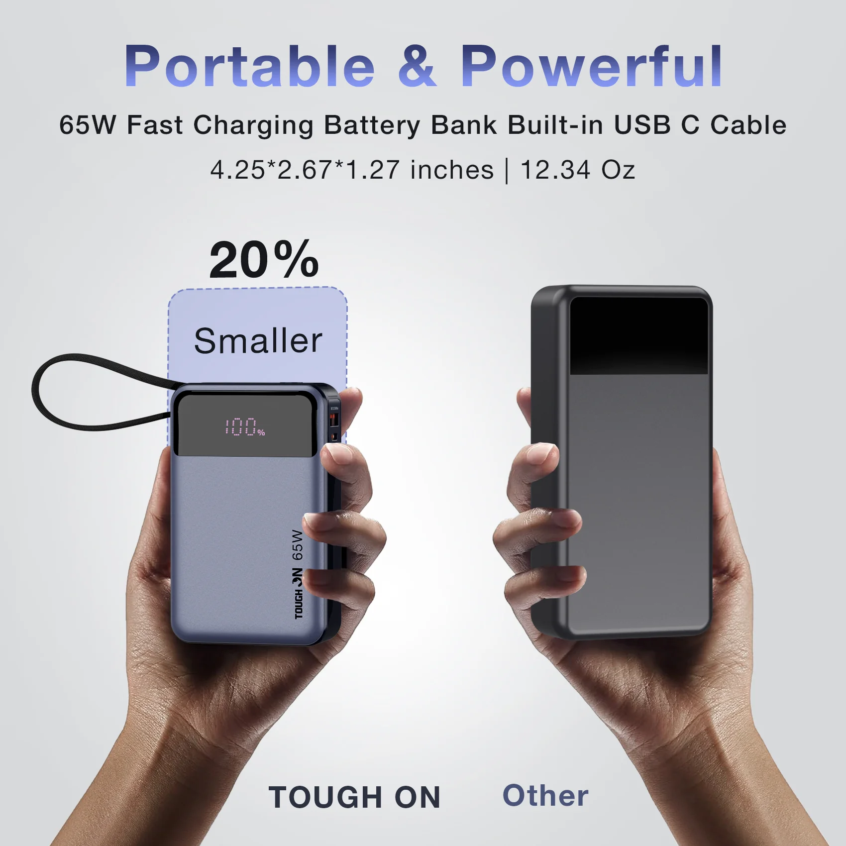 Tough On 65W 20000mAh Power Bank Built-in USB-C Cable - Image 10