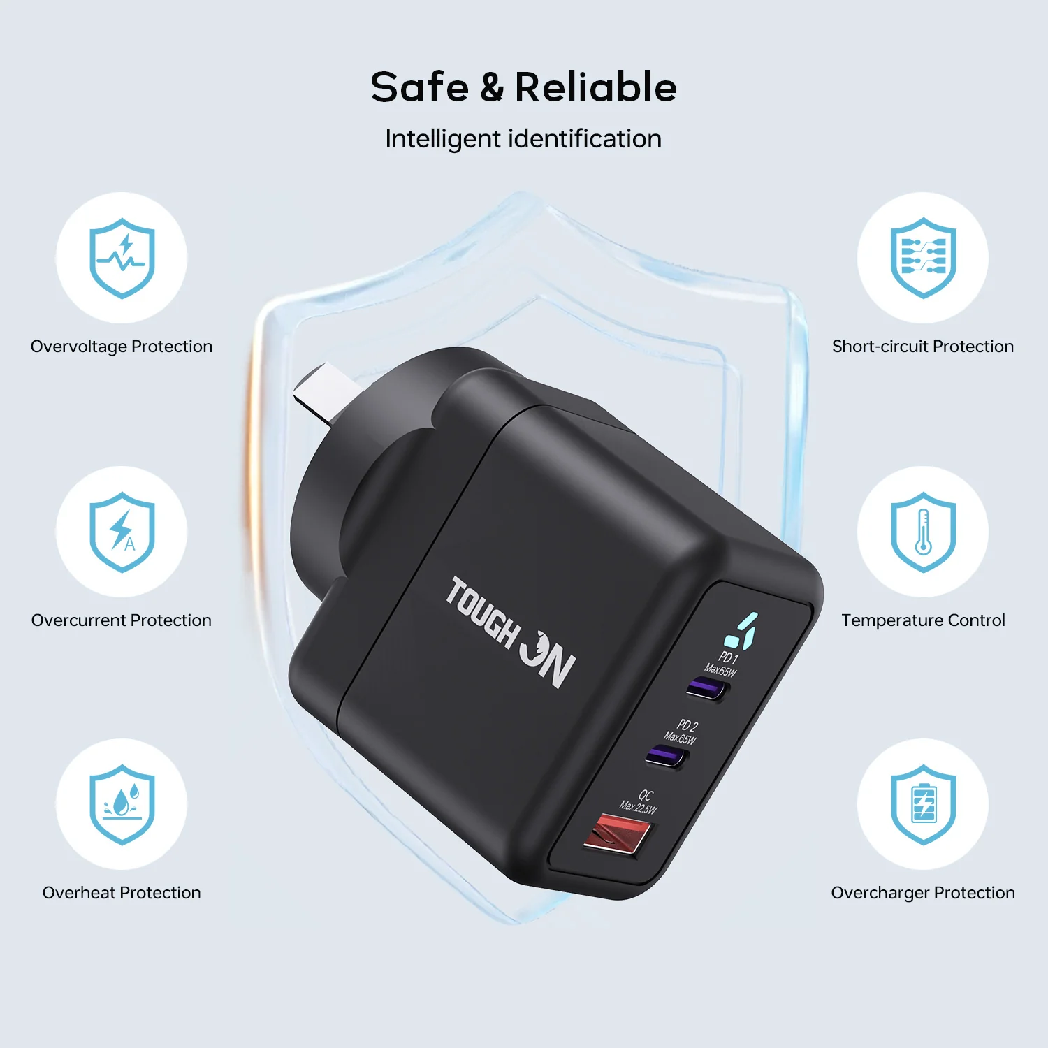 Tough On 65W 3 Port PD & QC 3.0 Fast Wall Charger - Image 5