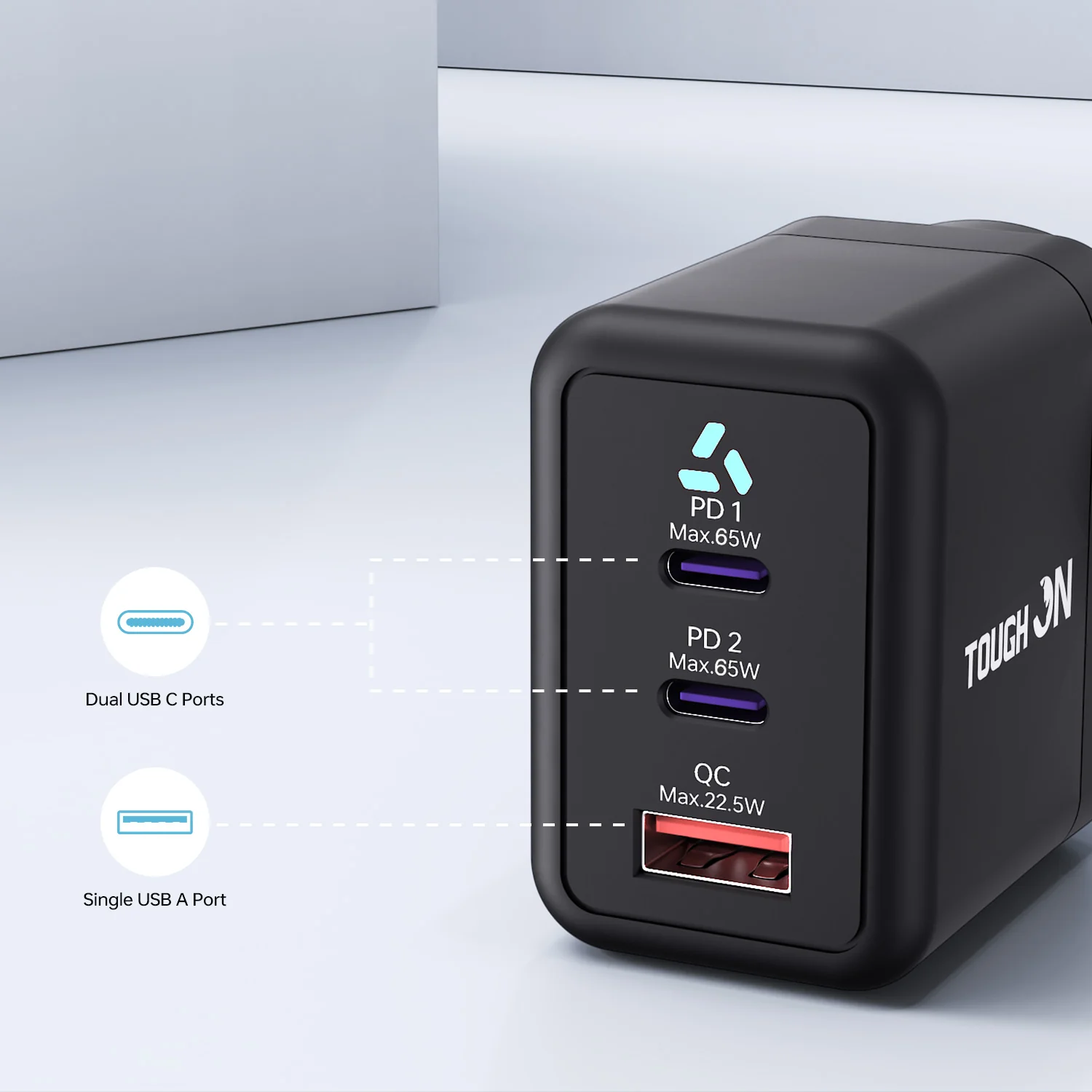 Tough On 65W 3 Port PD & QC 3.0 Fast Wall Charger - Image 6