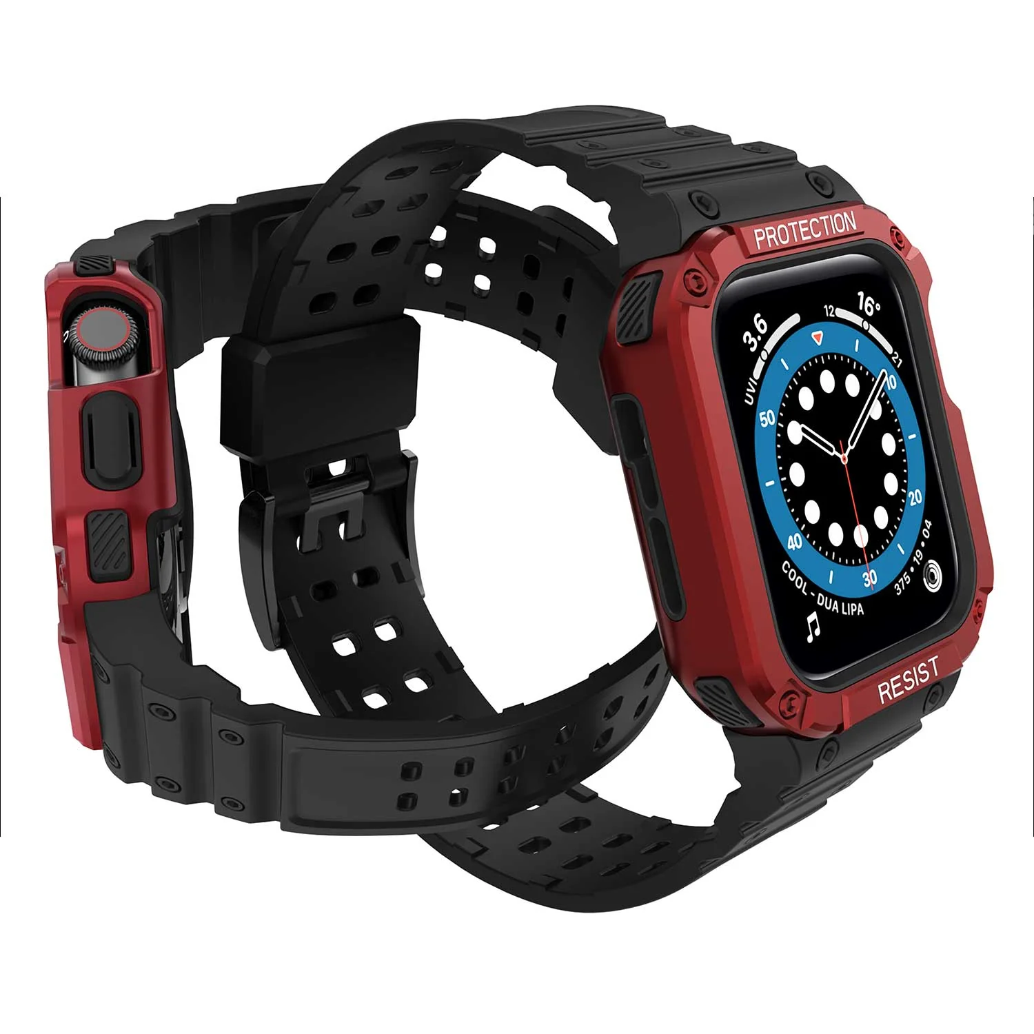 Tough On Apple Watch Band with Case Series 4 / 5 / 6 / SE 44mm Rugged Protection Black/Red - Image 3