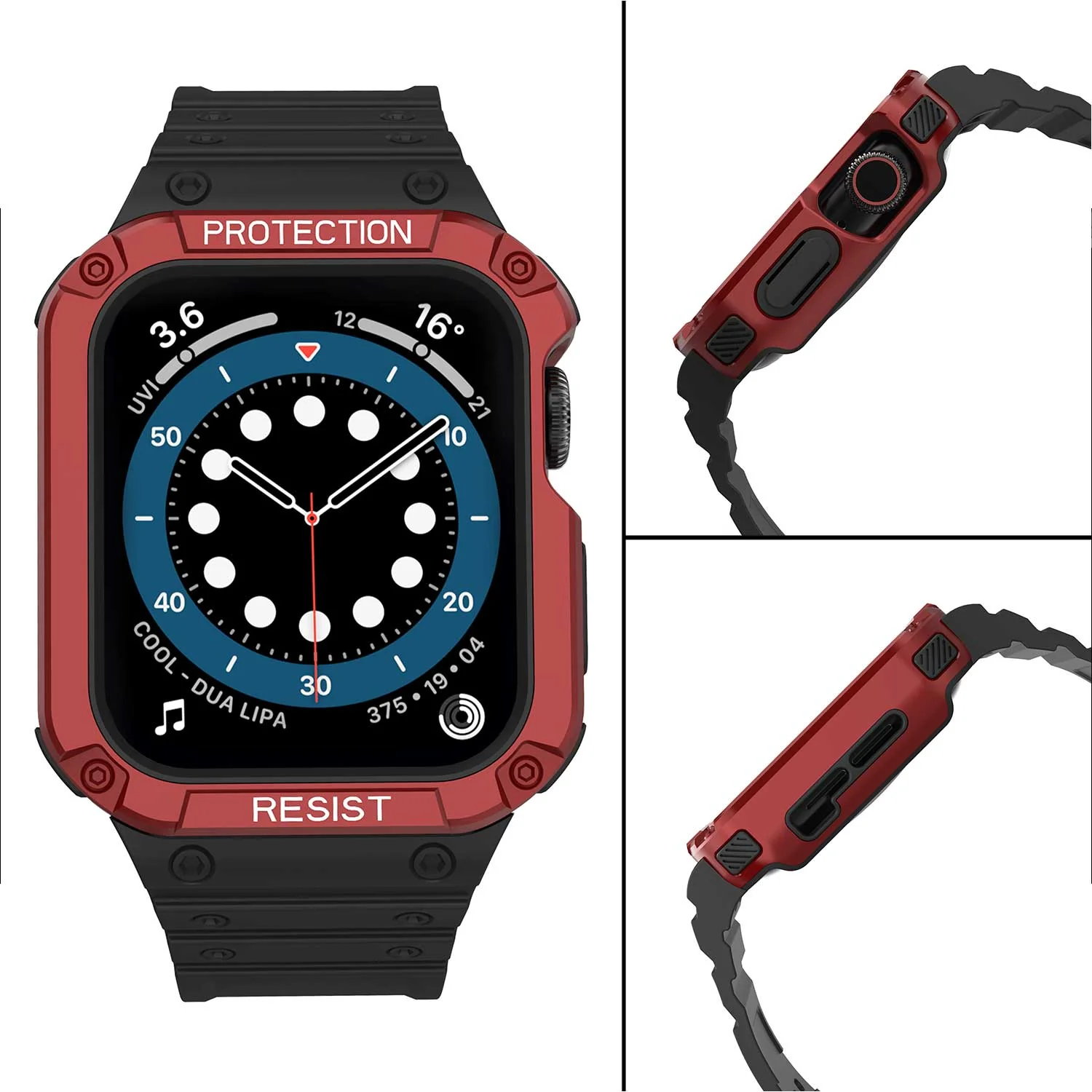 Tough On Apple Watch Band with Case Series 4 / 5 / 6 / SE 44mm Rugged Protection Black/Red - Image 5