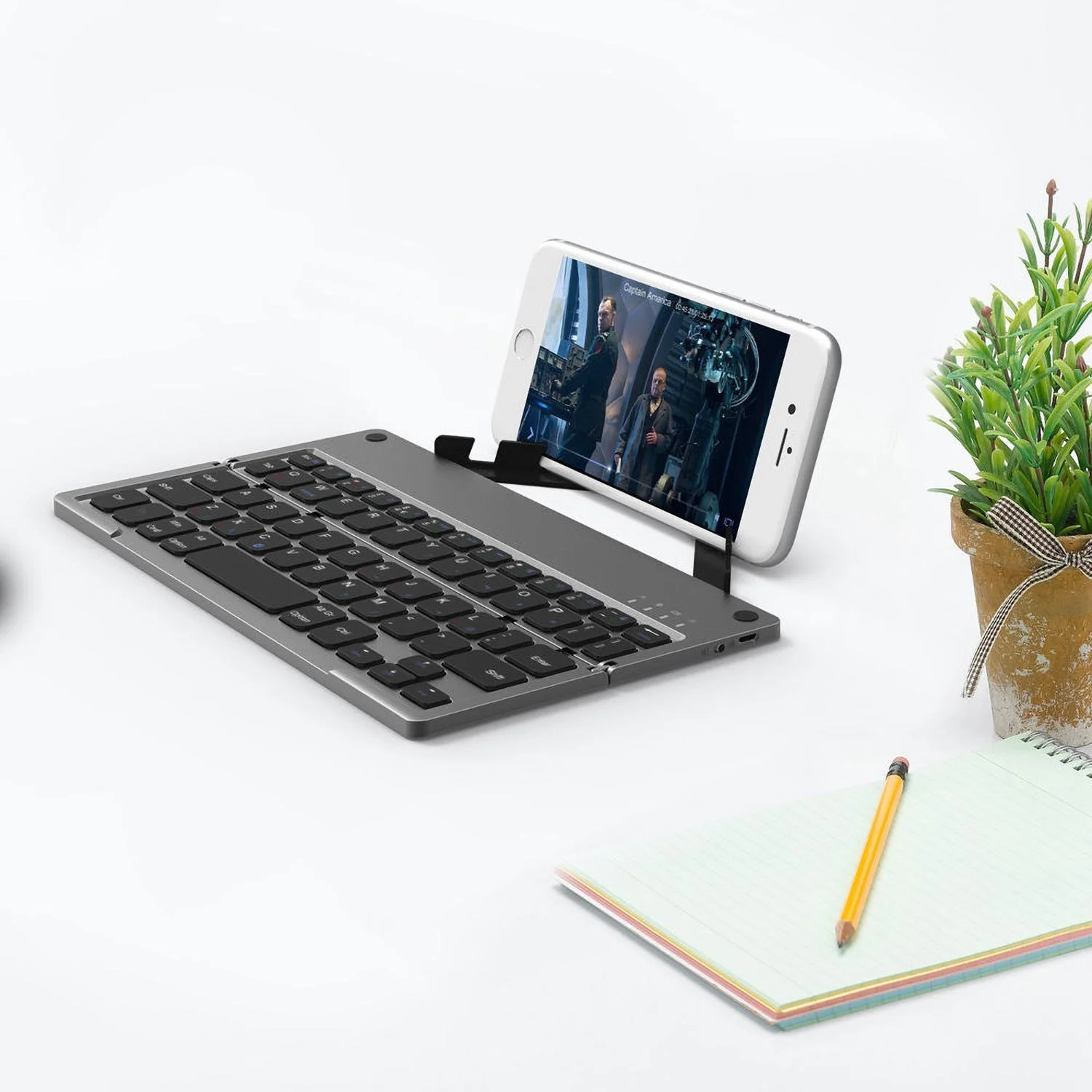 Foldable Bluetooth Wireless Keyboard Grey - Image 5