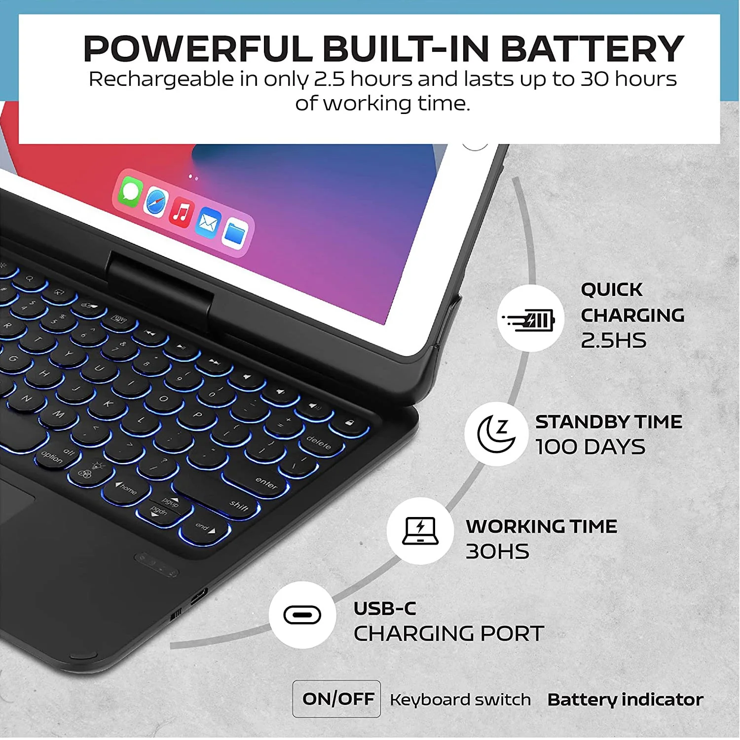 iPad 5 / 6th Gen 9.7" Case Bluetooth Keyboard Cover Rotation Case Black - Image 6