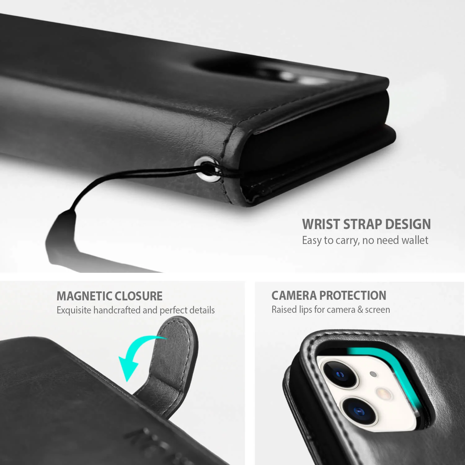 Tough On iPhone 11 Case Magnetic Fine Detachable Leather Black - Image 4