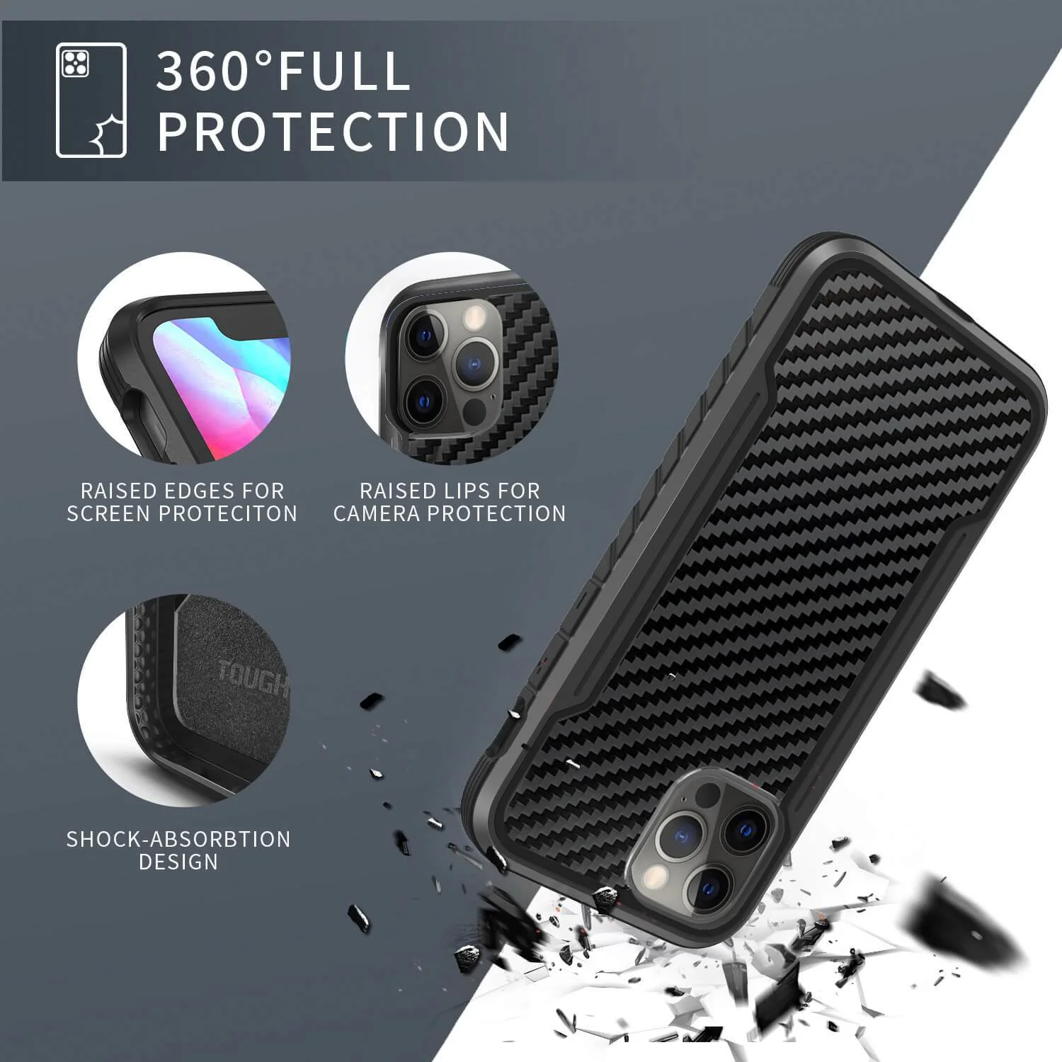 Tough On iPhone 11 Pro Max Case Iron Shield Carbon Fiber Black - Image 3