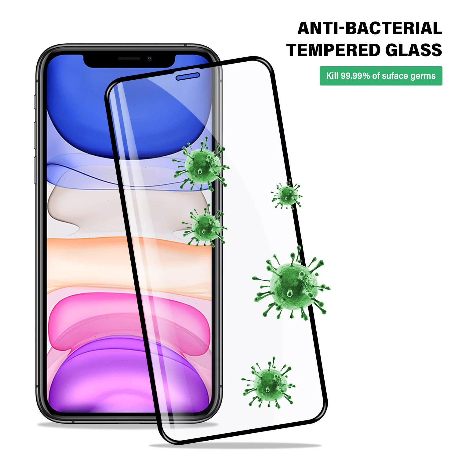 Tough on iPhone 11 Tempered Glass Screen Protector Antibacterial - Image 2