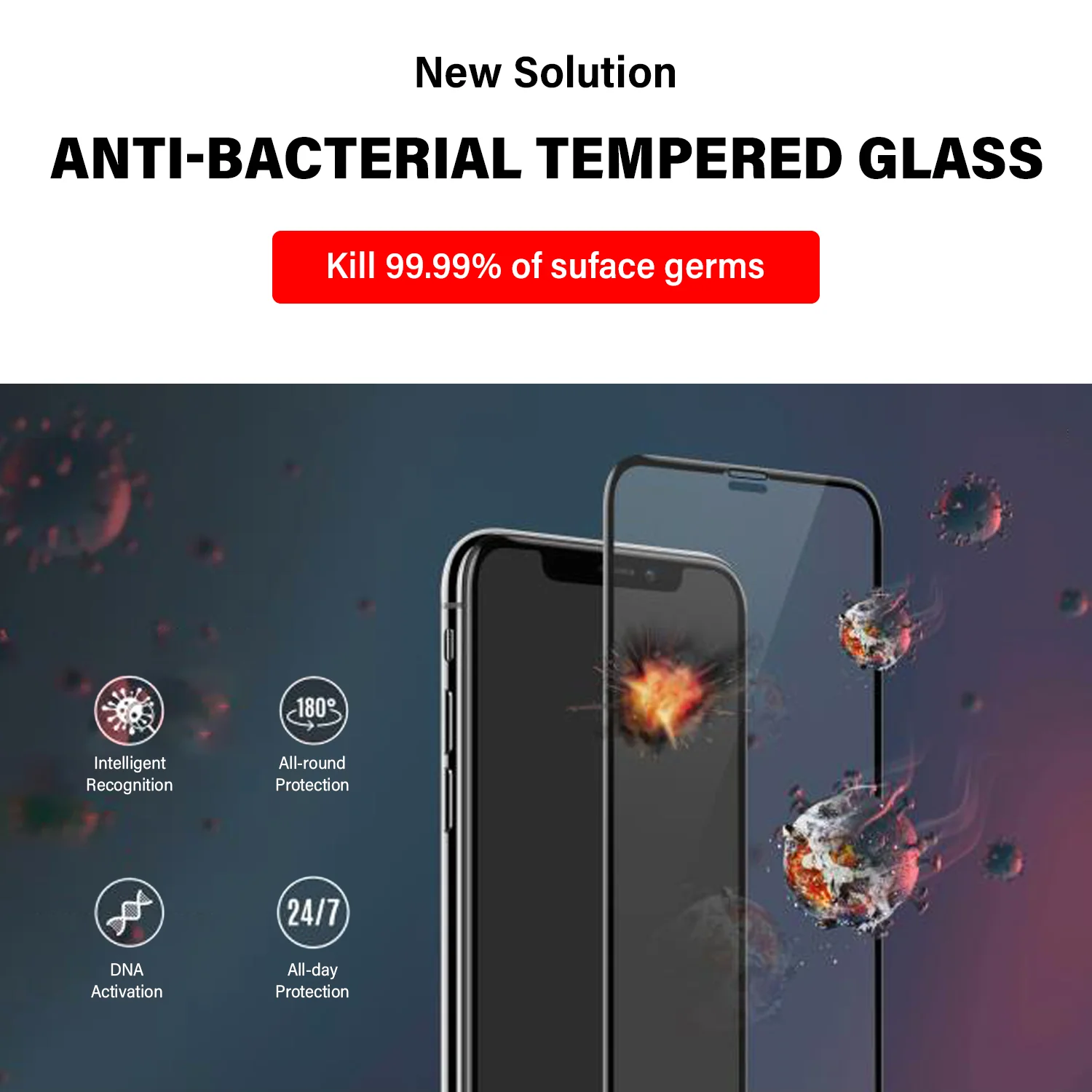 Tough on iPhone 11 Tempered Glass Screen Protector Antibacterial - Image 7