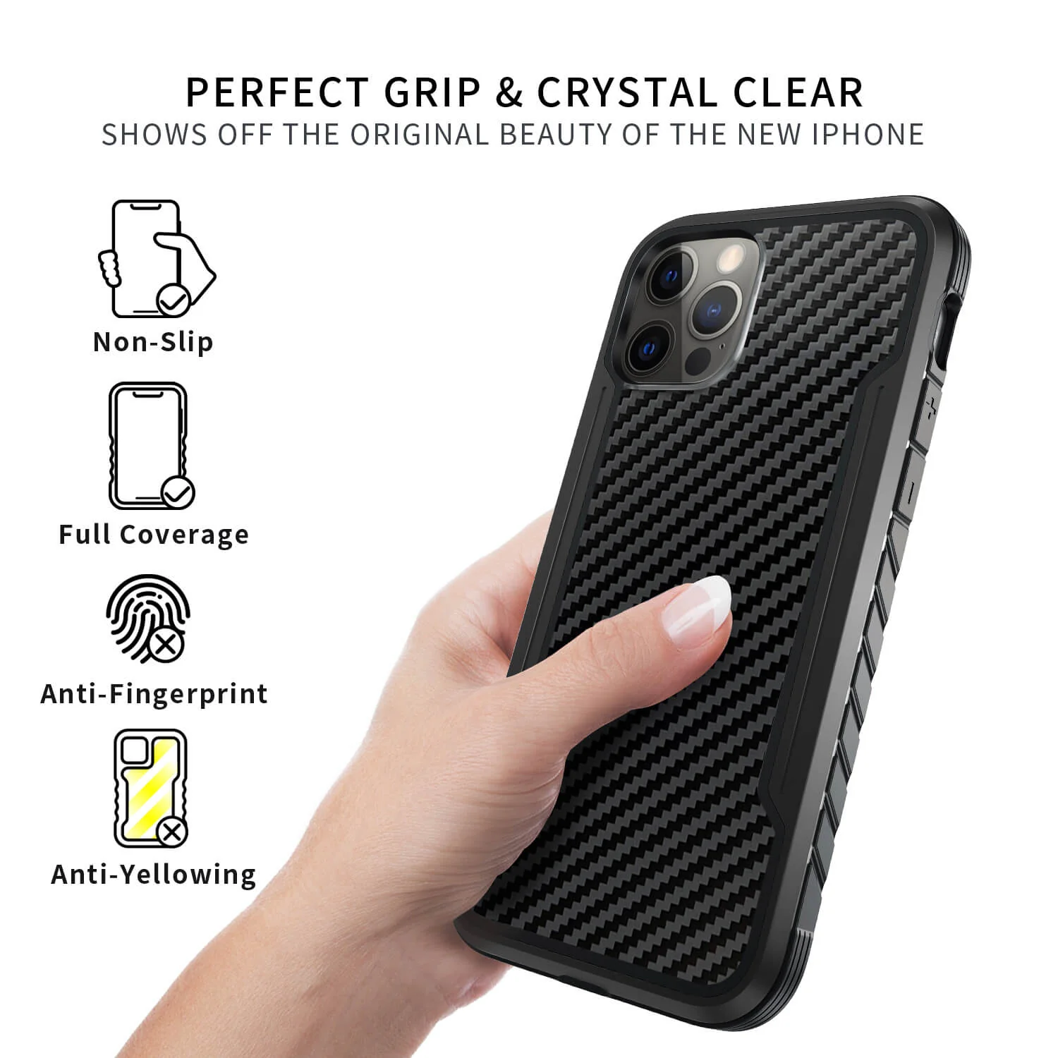 Tough On iPhone 12 / 12 Pro Case Iron Shield Carbon Fiber Black - Image 5