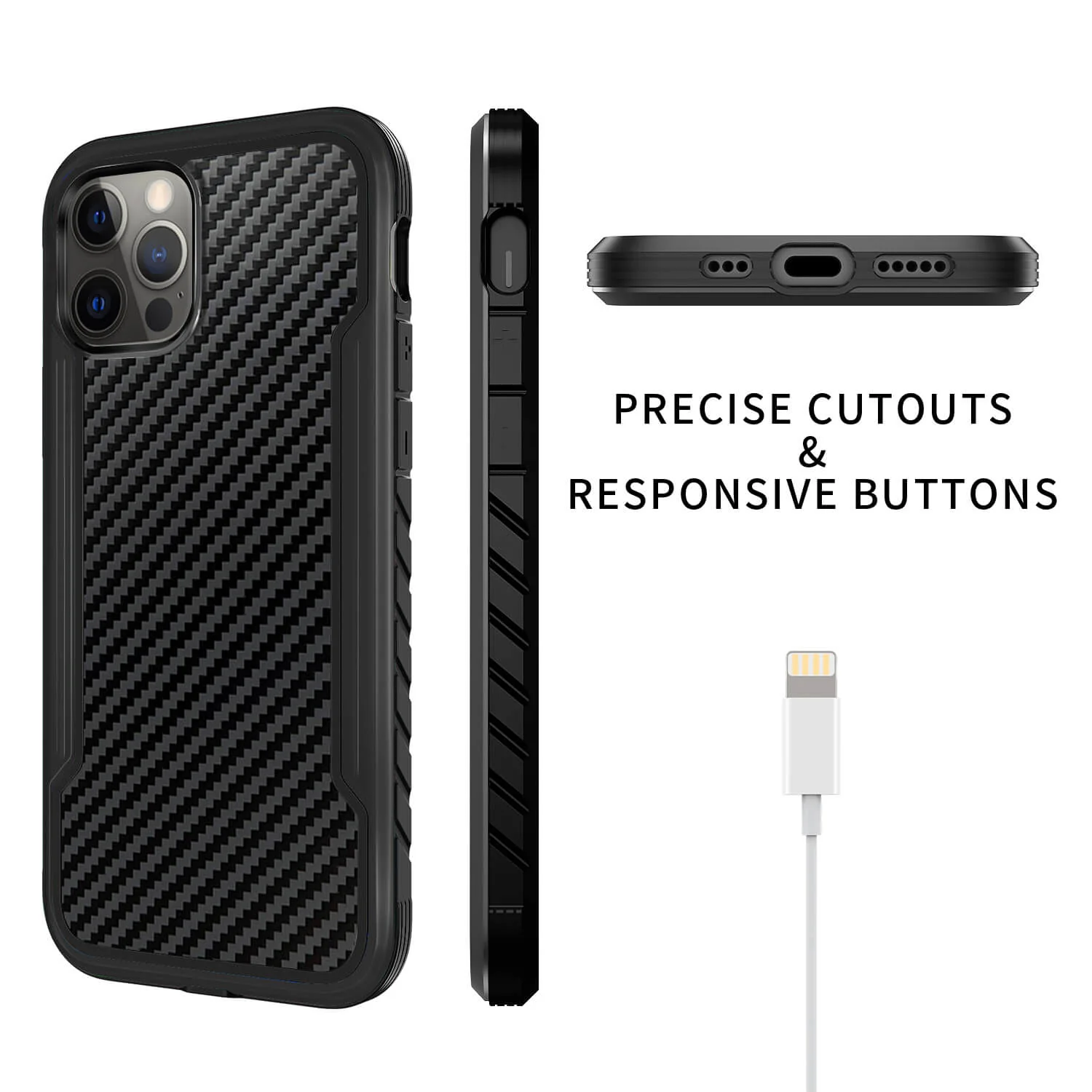 Tough On iPhone 12 / 12 Pro Case Iron Shield Carbon Fiber Black - Image 6