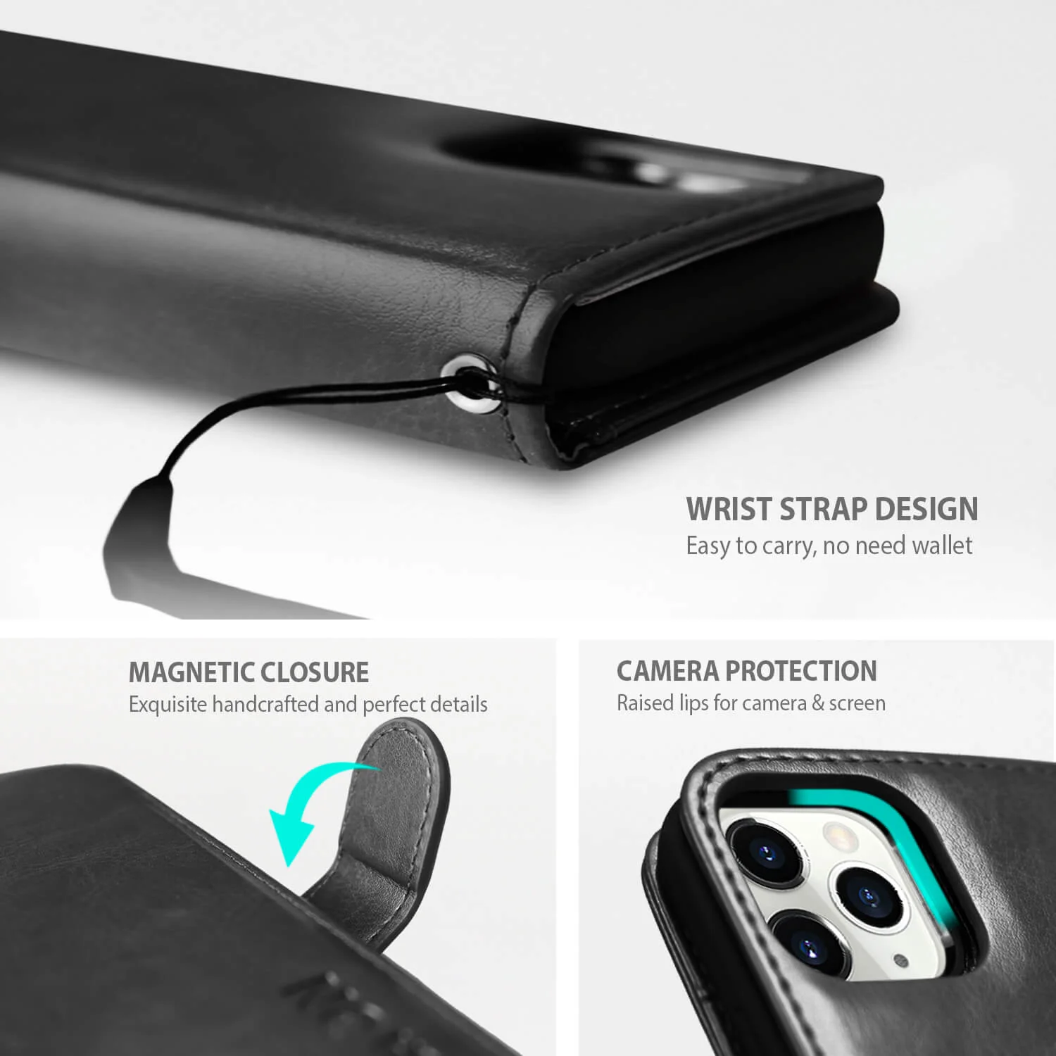 Tough On iPhone 13 Pro Case Magnetic Detachable Leather Black - Image 2