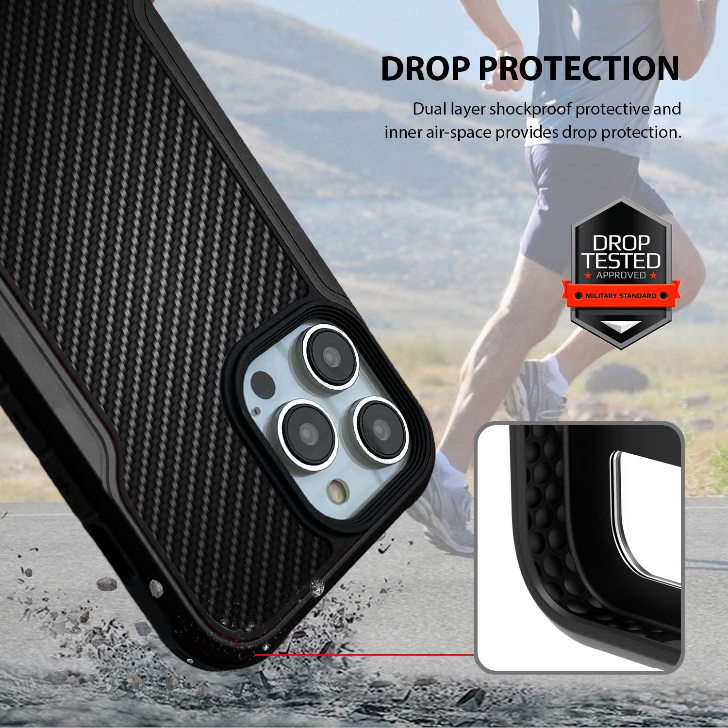 Tough On iPhone 14 Pro Max Case Iron Shield Carbon Fiber w/ Magsafe Black - Image 4