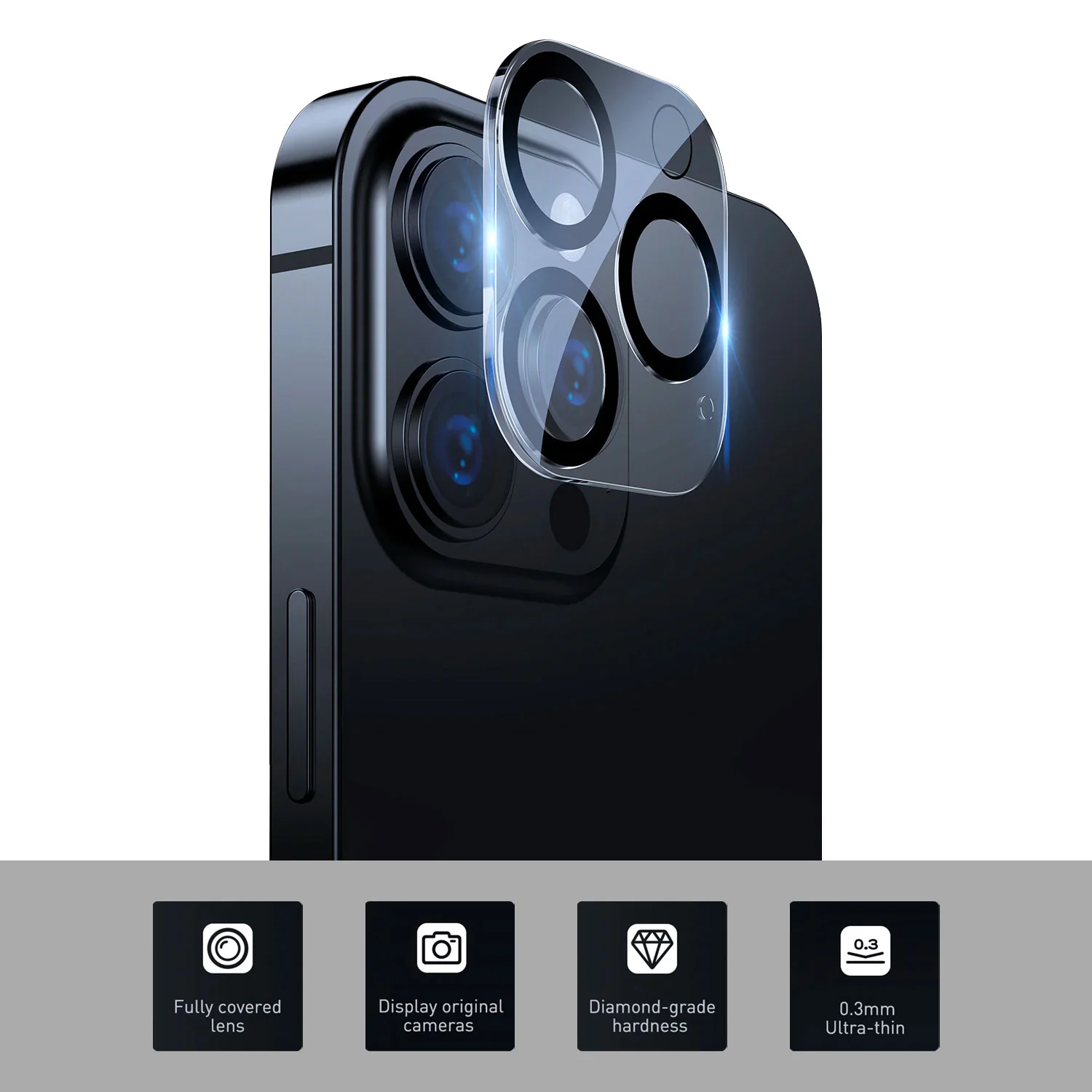 Tough On iPhone 14 Pro / Pro Max Rear Camera Protector Tempered Glass Black - Image 2