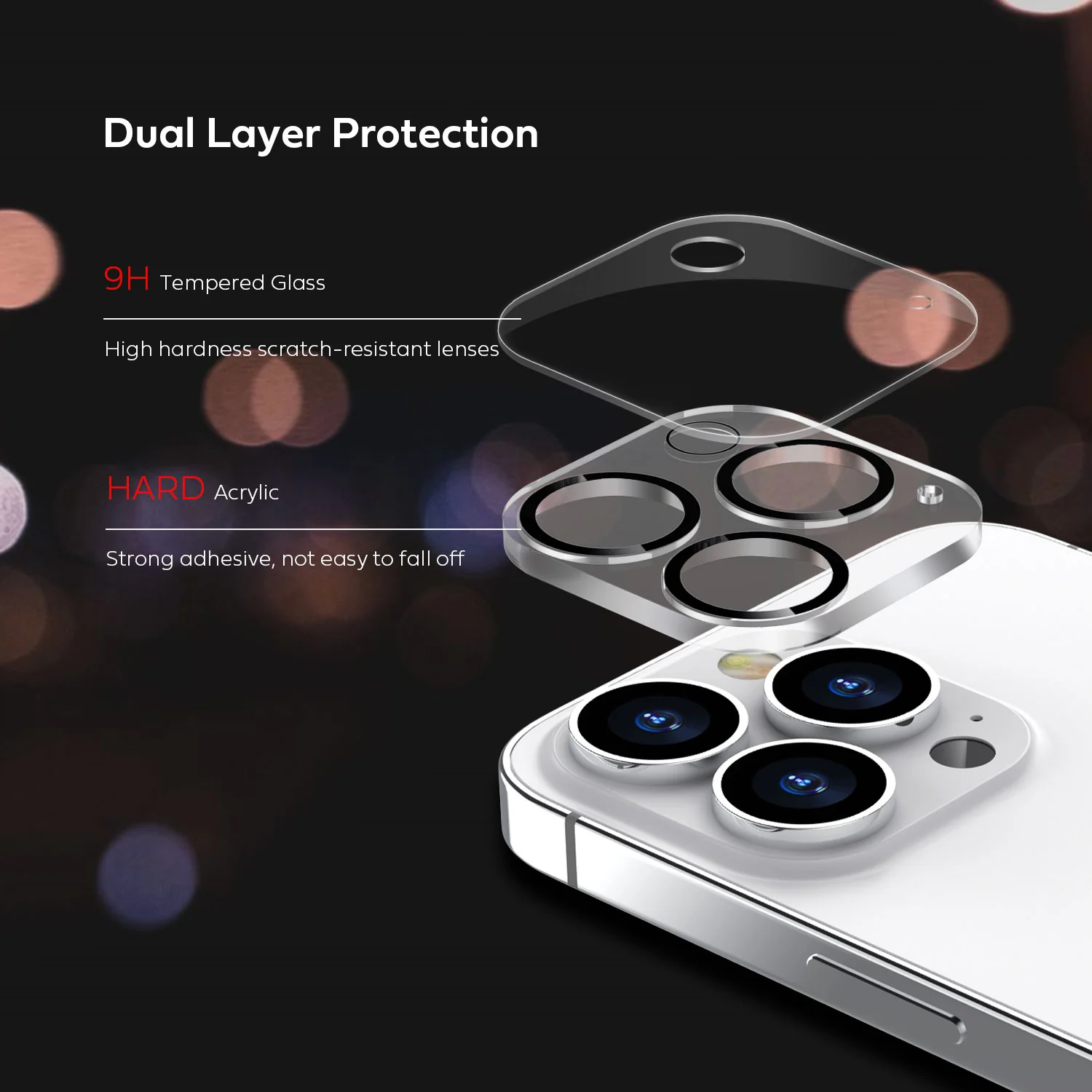 Tough On iPhone 14 Pro / Pro Max Rear Camera Protector Tempered Glass Black - Image 3