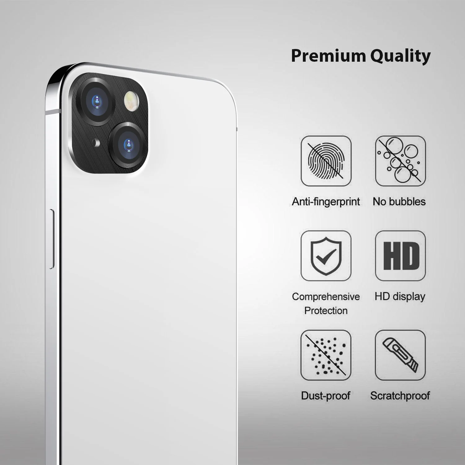 Tough On iPhone 15 Camera Protector Metal Tempered Glass Black - Image 2