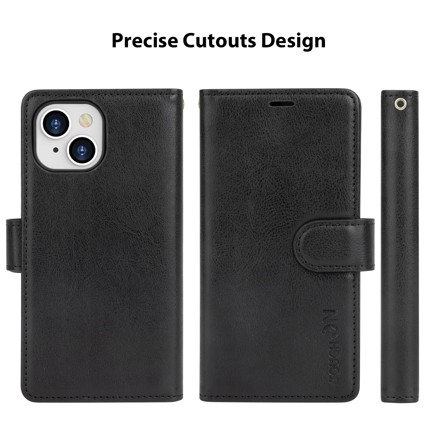 Tough On iPhone 16e / iPhone 15 Flip Wallet Leather Case Black - Image 3
