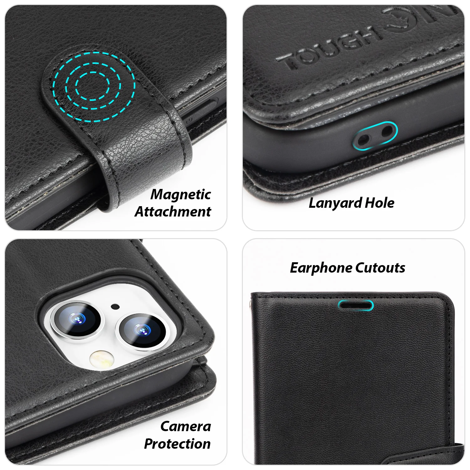 Tough On iPhone 16e / iPhone 15 Flip Wallet Leather Case Black - Image 5