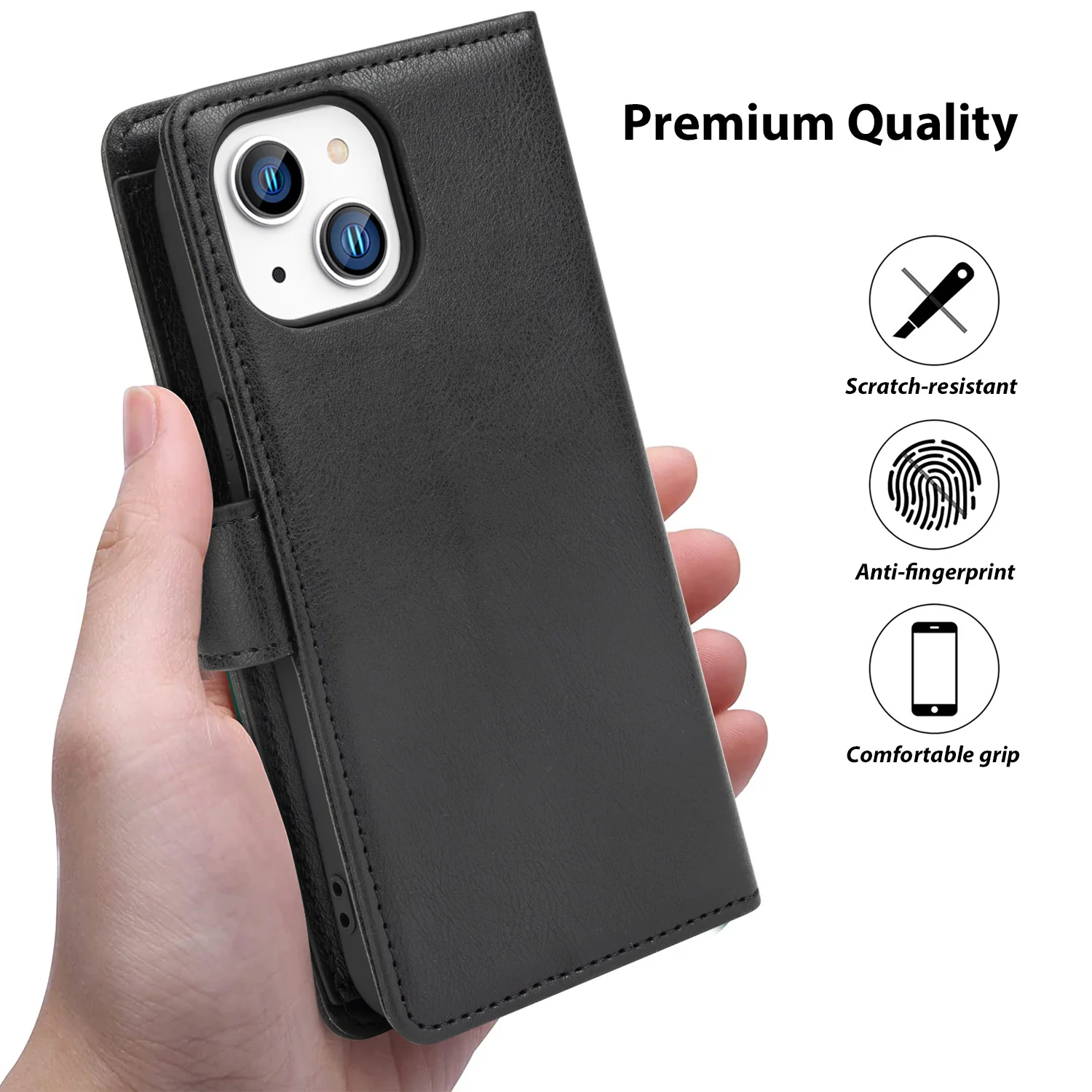Tough On iPhone 16e / iPhone 15 Flip Wallet Leather Case Black - Image 7