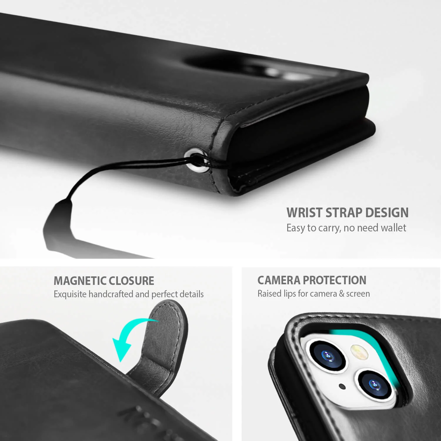 Tough On iPhone 15 Plus Case Magnetic Detachable Leather Black - Image 7