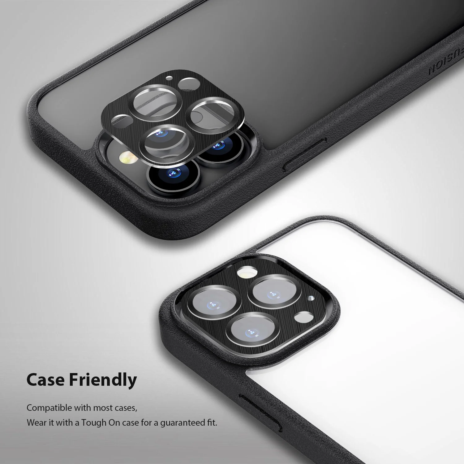 Tough On iPhone 15 Pro Max Camera Protector Metal Tempered Glass Black - Image 3