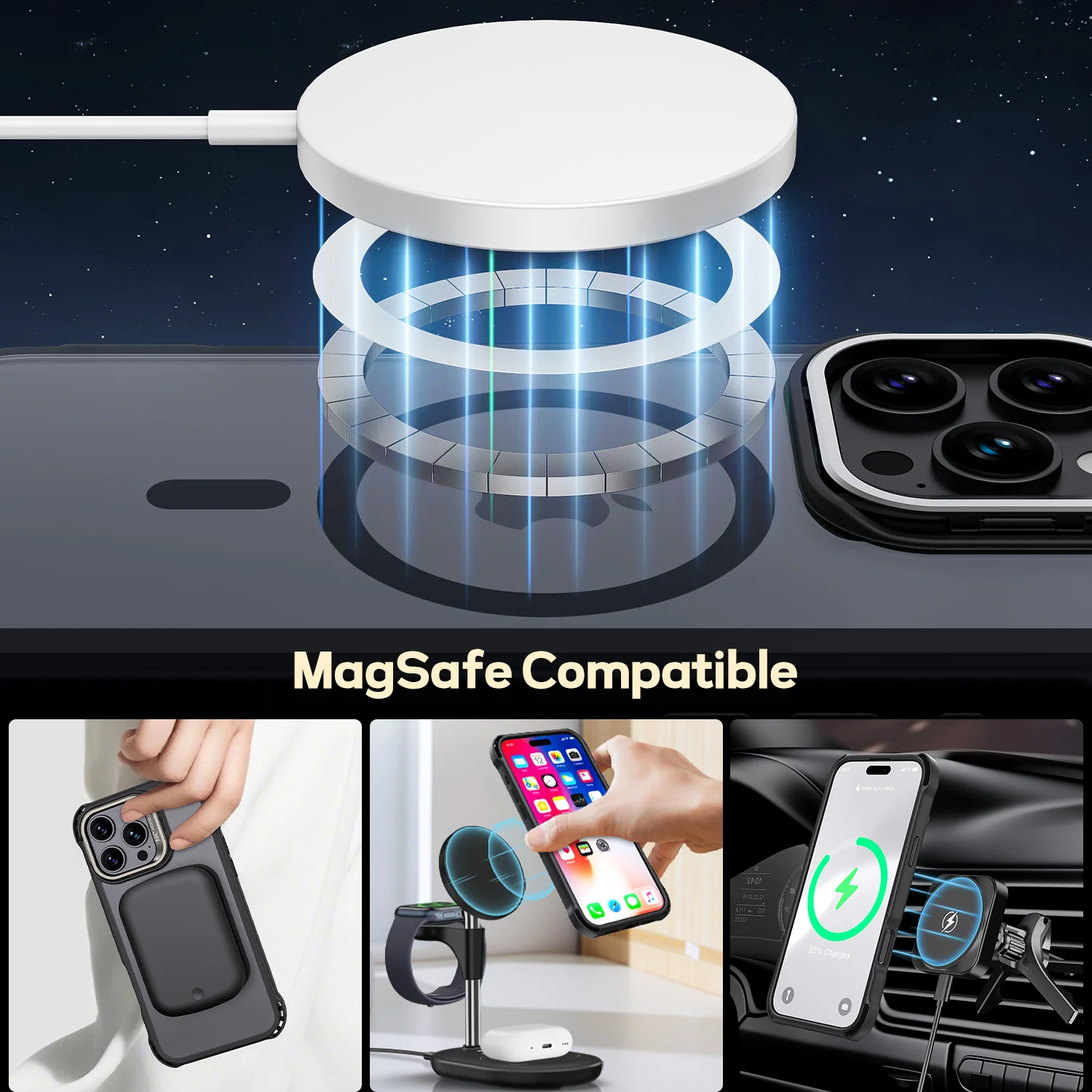 Tough On iPhone 16 Pro Case with Camera Stand Black MagSafe Compatible - Image 3