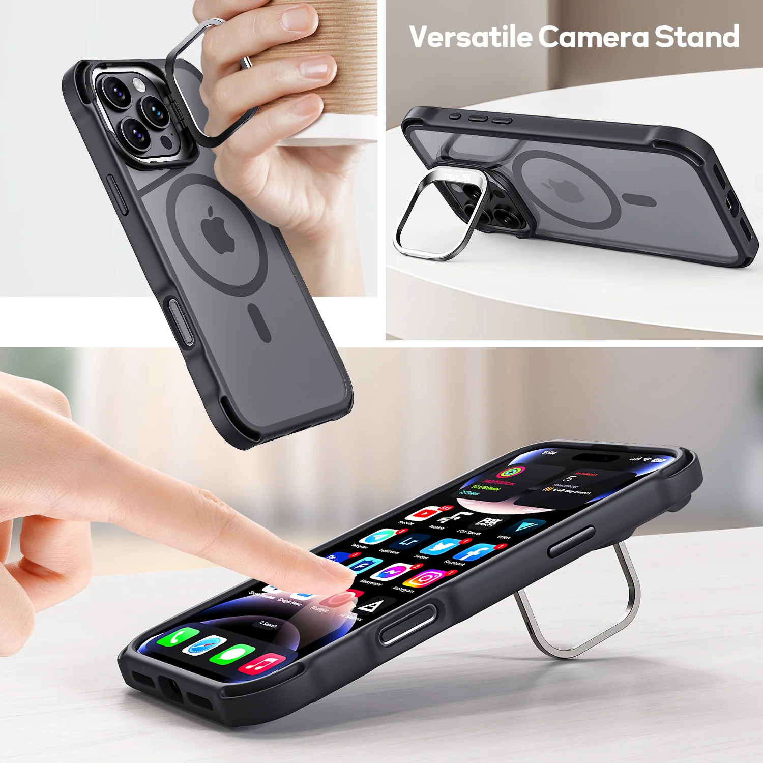 Tough On iPhone 16 Pro Case with Camera Stand Black MagSafe Compatible - Image 4