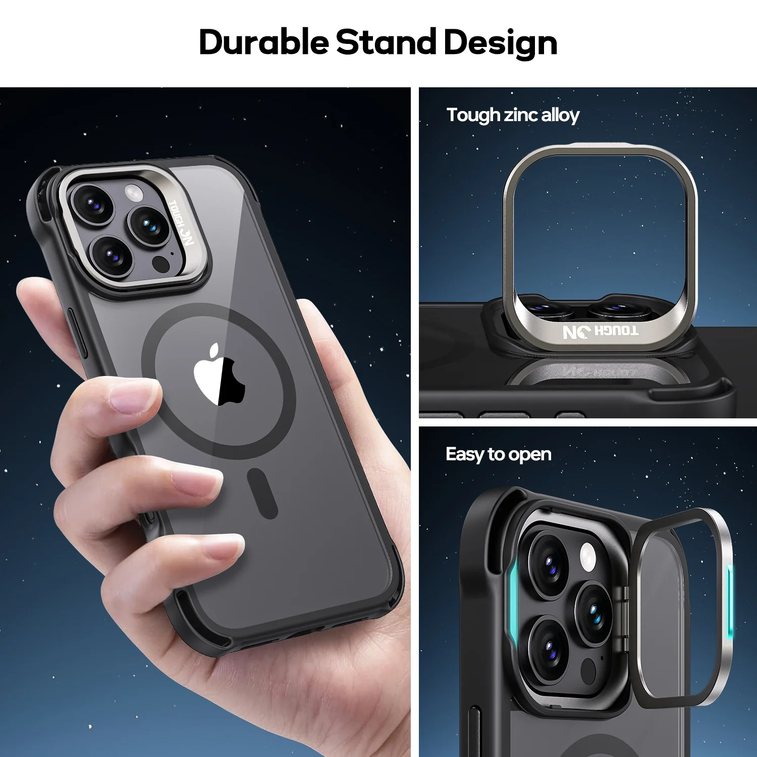 Tough On iPhone 16 Pro Case with Camera Stand Black MagSafe Compatible - Image 5