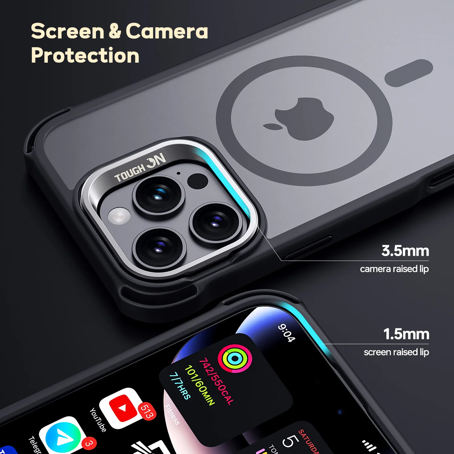 Tough On iPhone 16 Pro Case with Camera Stand Black MagSafe Compatible - Image 6