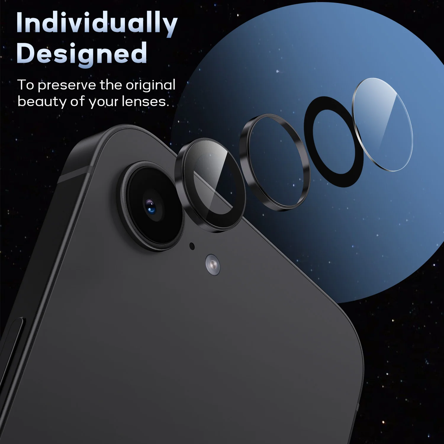 Tough On iPhone 17e / 16e Camera lens Protector Tempered Glass Individual Ring - Image 3