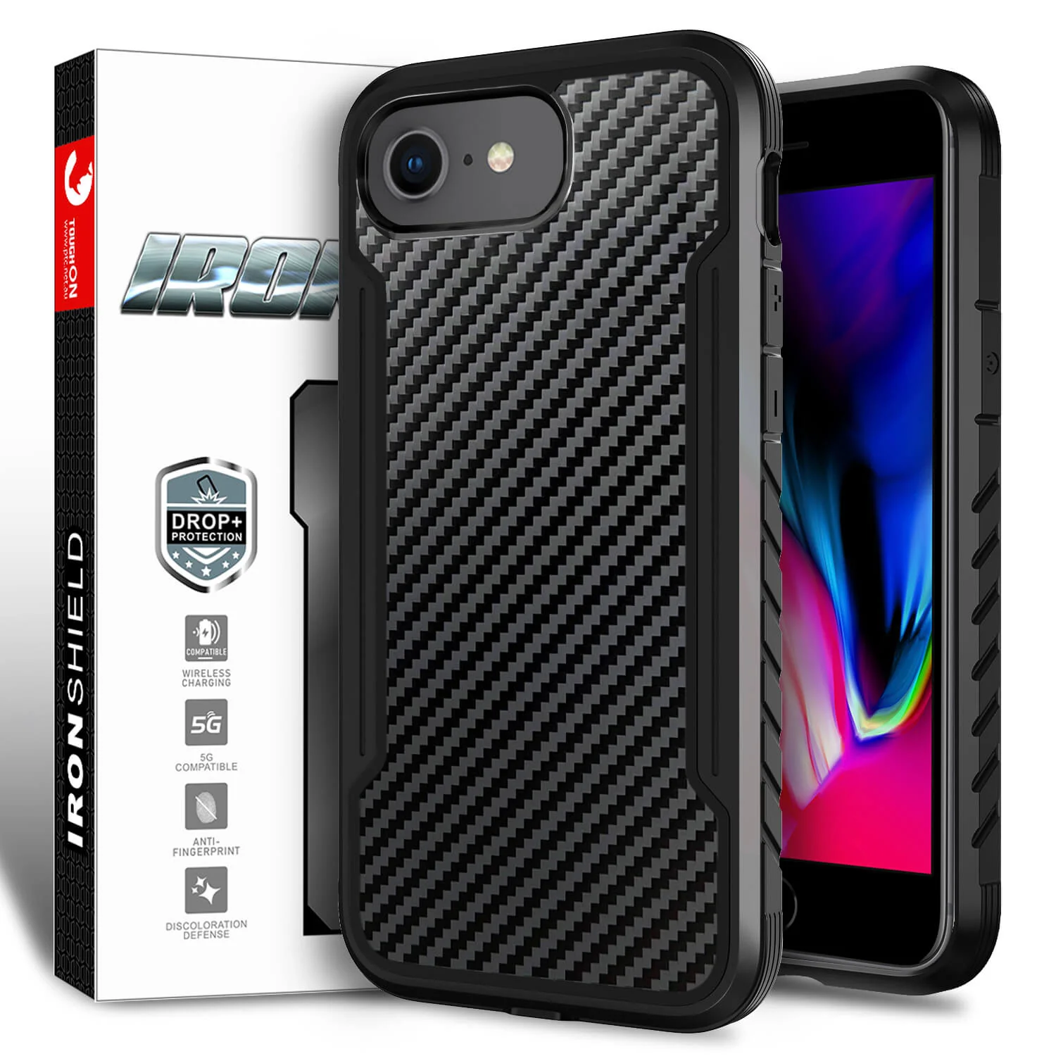 Tough On iPhone SE 2022 & 2020/iPhone 7 & 8 & 6 Case Iron Shield Carbon Fiber Black