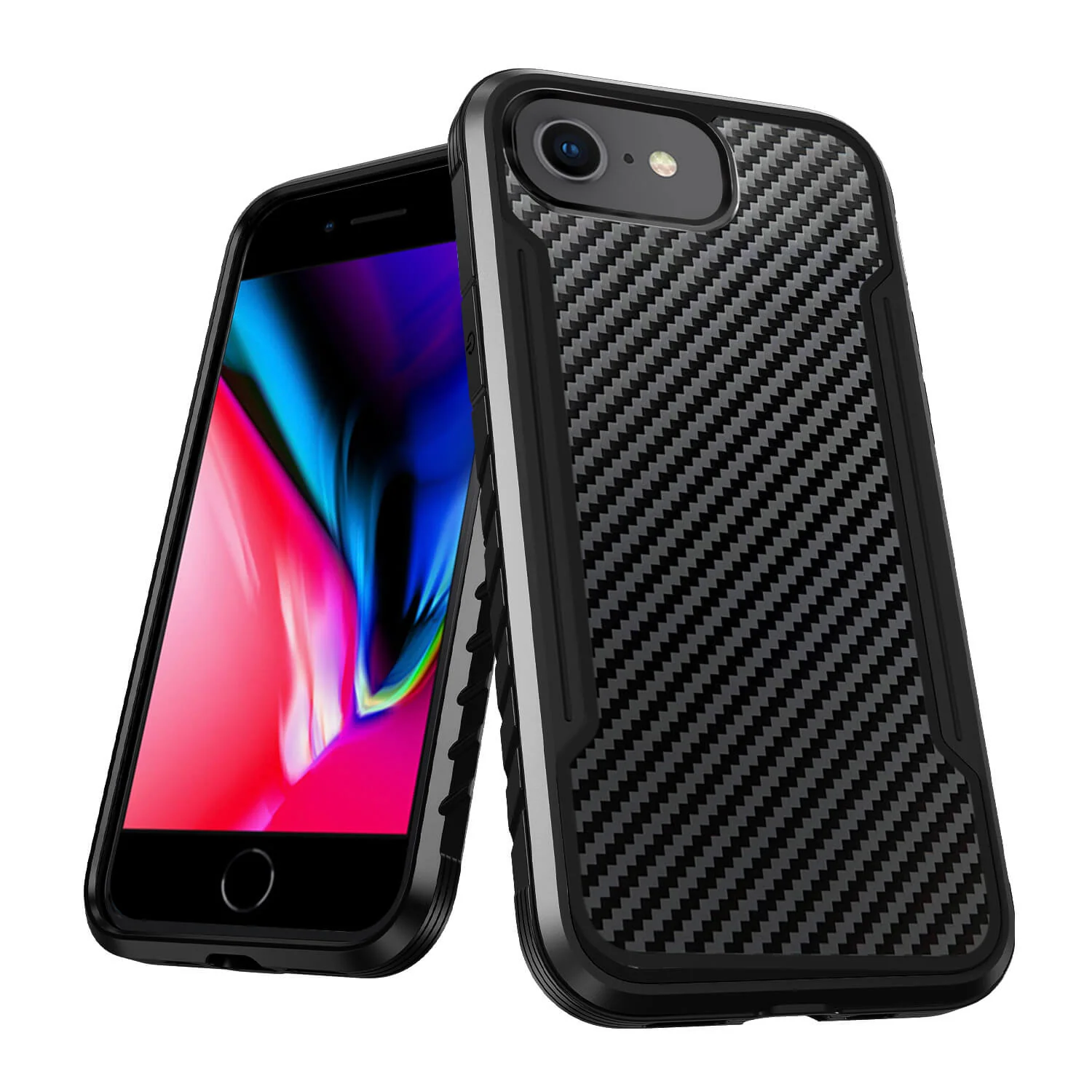 Tough On iPhone SE 2022 & 2020/iPhone 7 & 8 & 6 Case Iron Shield Carbon Fiber Black - Image 2