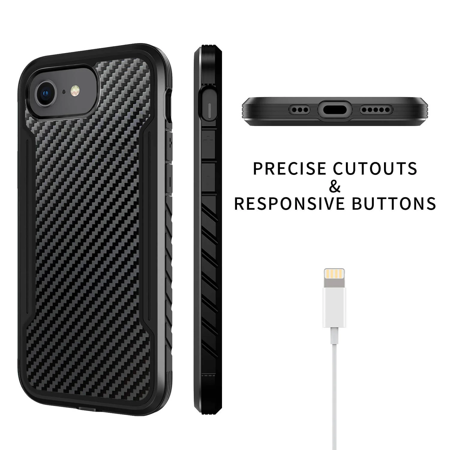 Tough On iPhone SE 2022 & 2020/iPhone 7 & 8 & 6 Case Iron Shield Carbon Fiber Black - Image 6