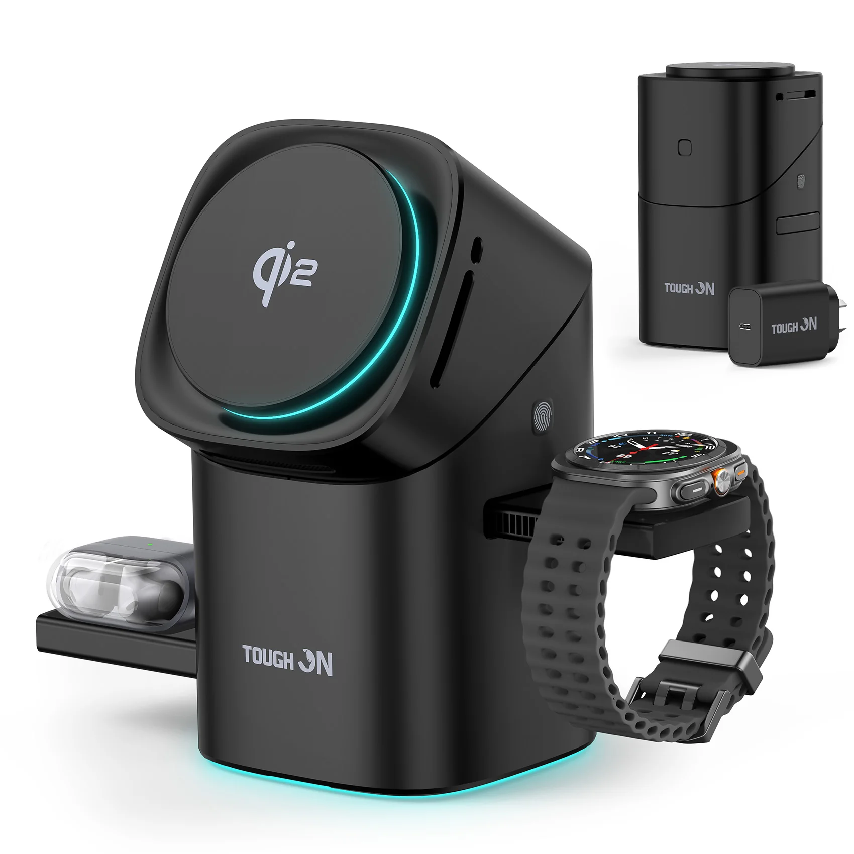 Tough On MagPro QI2 3-in-1 Wireless Charger for Samsung Galaxy Phone Watch Earbuds