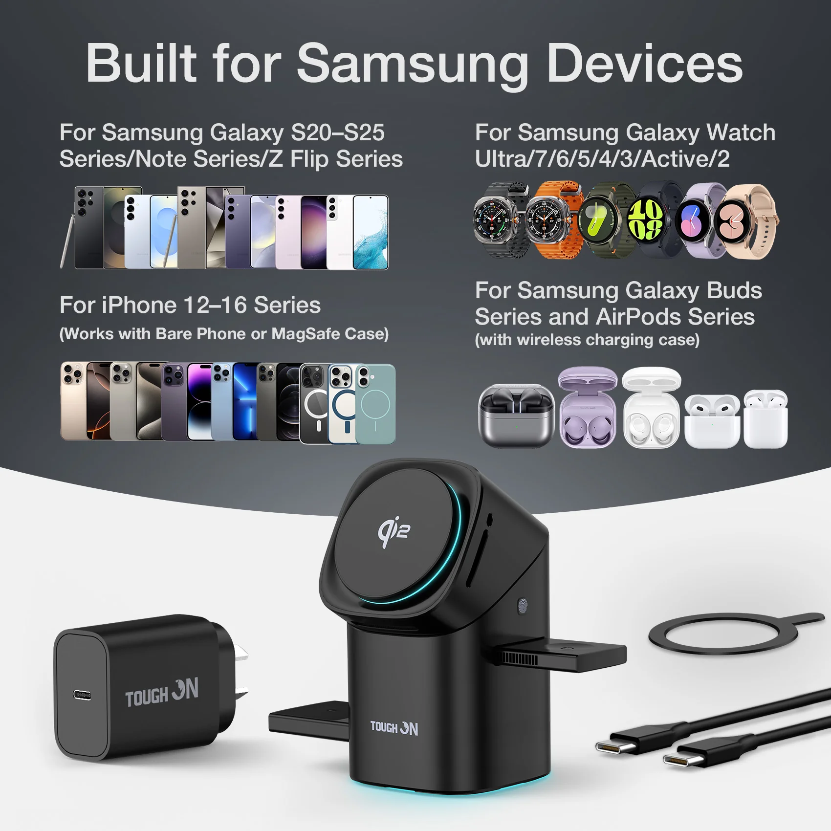 Tough On MagPro QI2 3-in-1 Wireless Charger for Samsung Galaxy Phone Watch Earbuds - Image 10